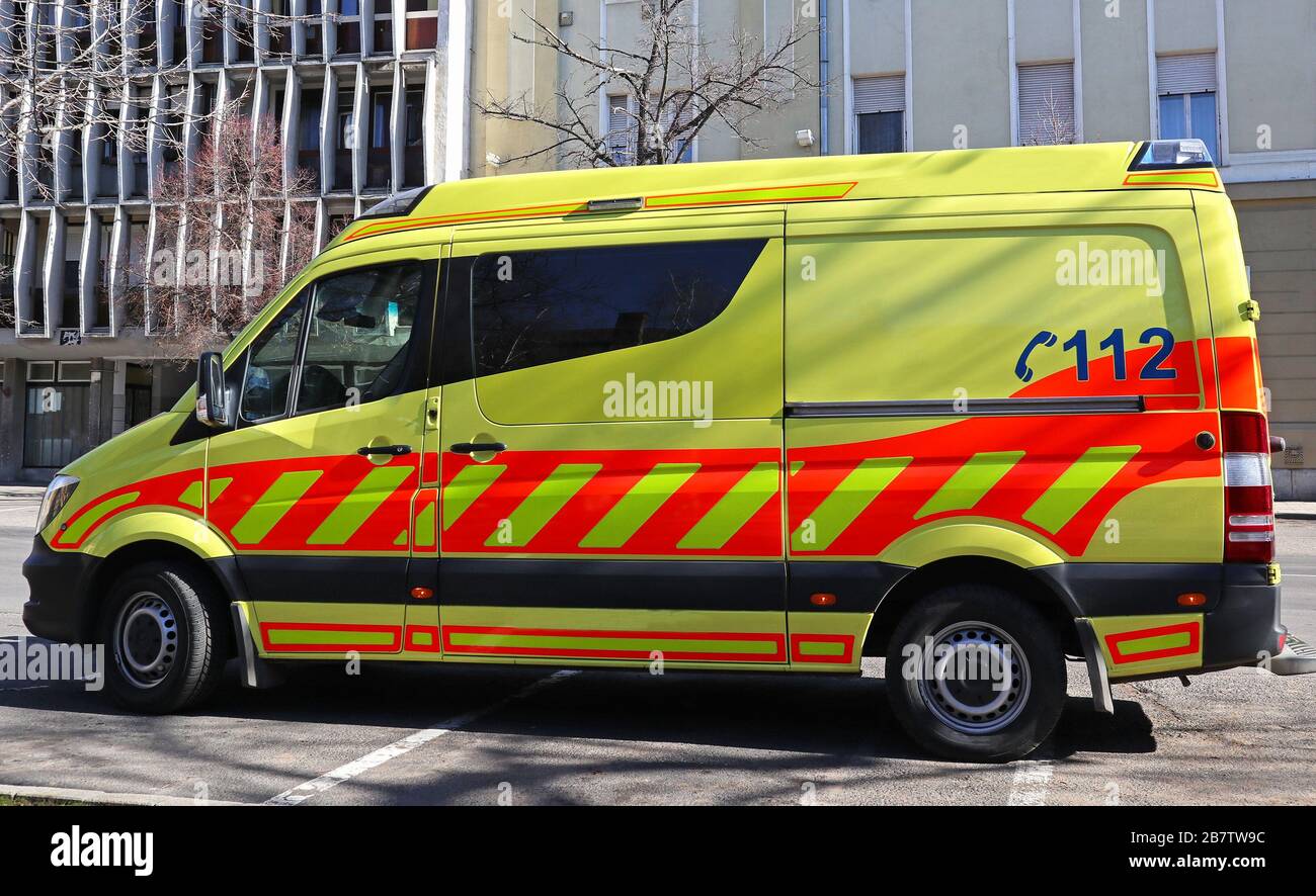 Ambulance on the city street Stock Photo