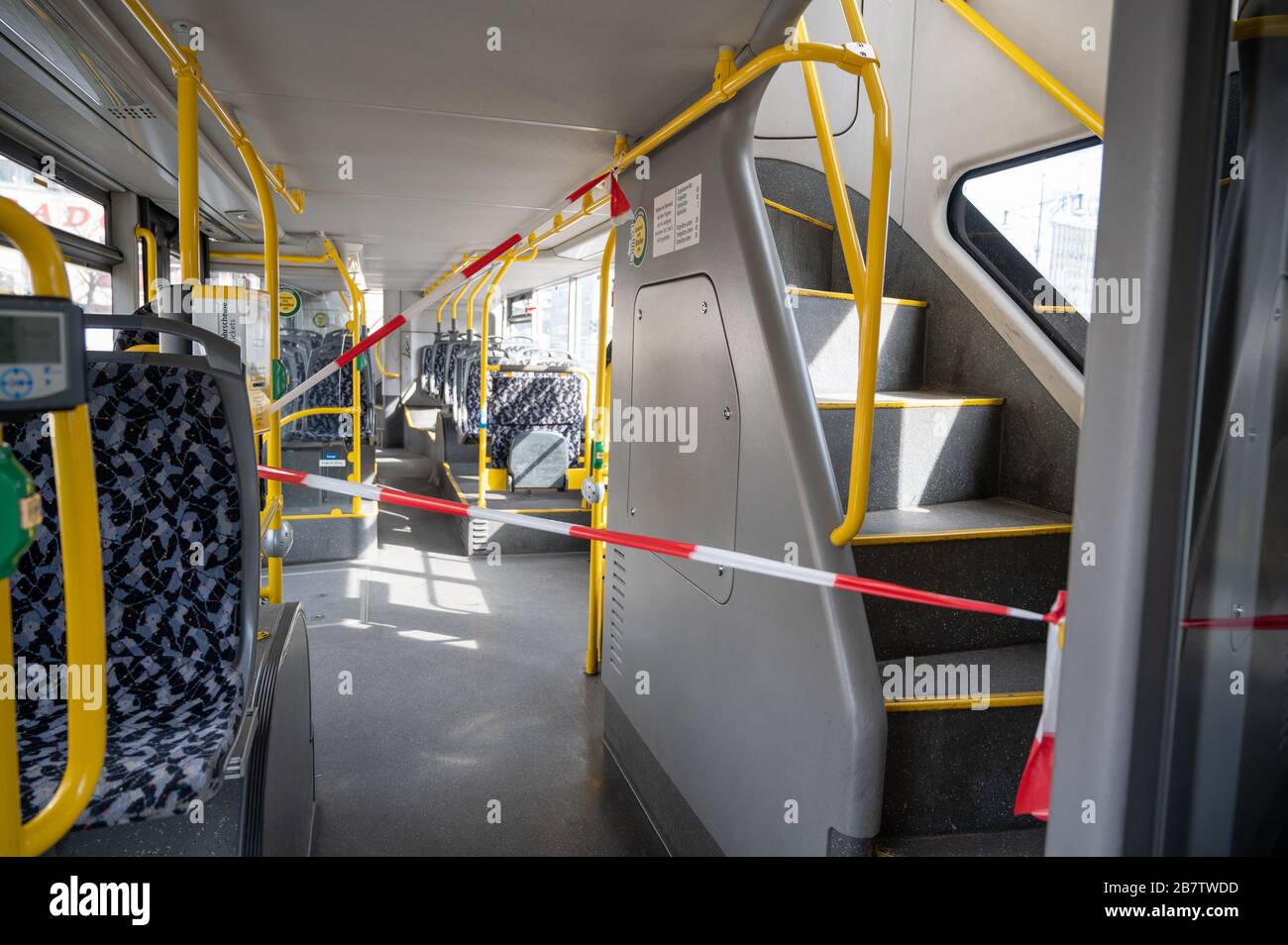 Berlin Germany 18th Mar The Front Area Of A Bvg Bus In Which The Driver Sits Is Cordoned Off With Flutter Tape To Protect The Bus Drivers From The Corona Virus