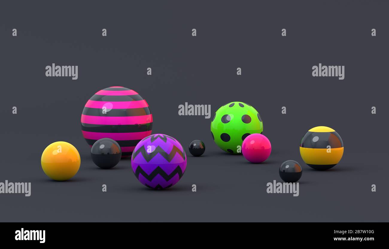 Abstract 3d render of spheres, composition with geometric shapes ...