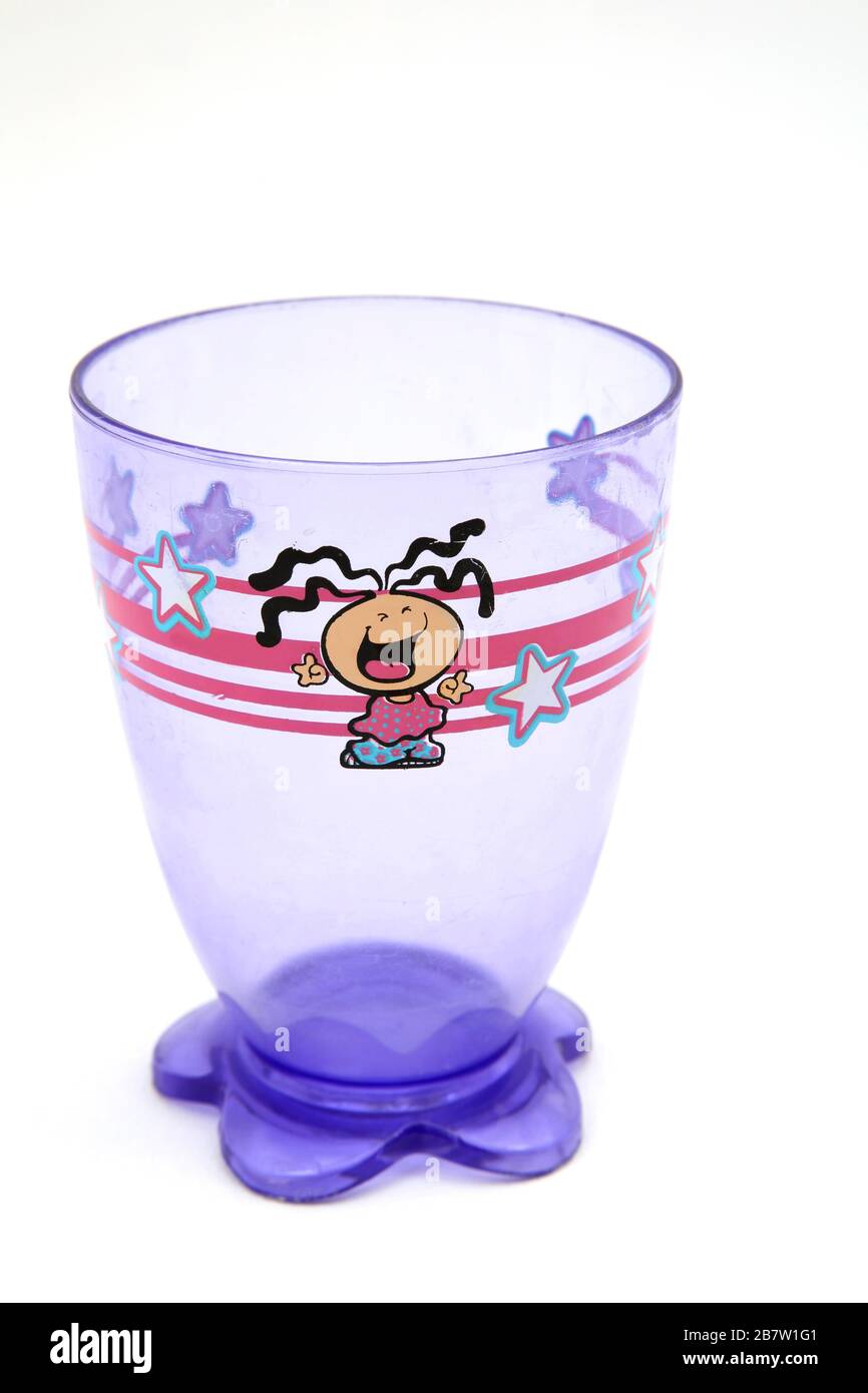Purple Plastic Beaker with Bubblegum Character 'Loopy Lass' Stock Photo