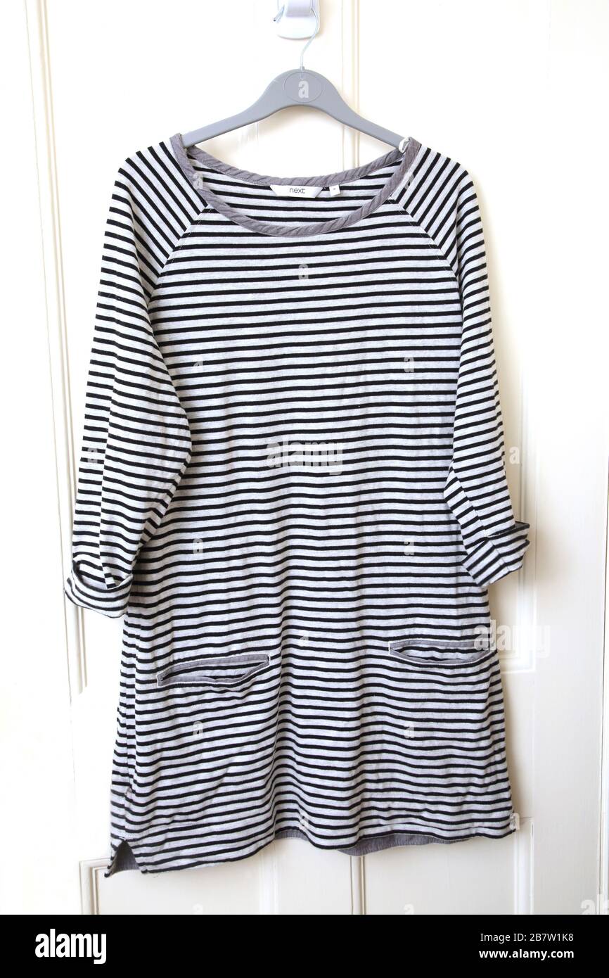 Black and White Striped Tunic Dress Stock Photo