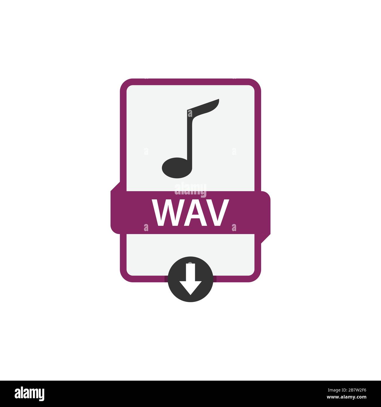 WAV download audio file format vector image. WAV file icon flat design graphic audio vector Stock Vector
