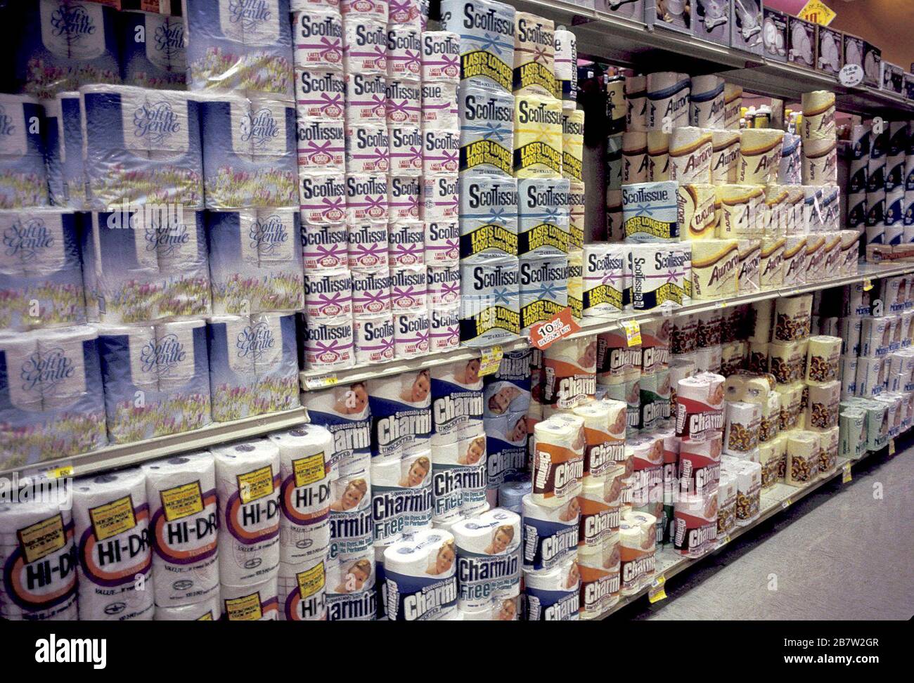 Austin, Texas USA Brand name paper products on the shelves of a