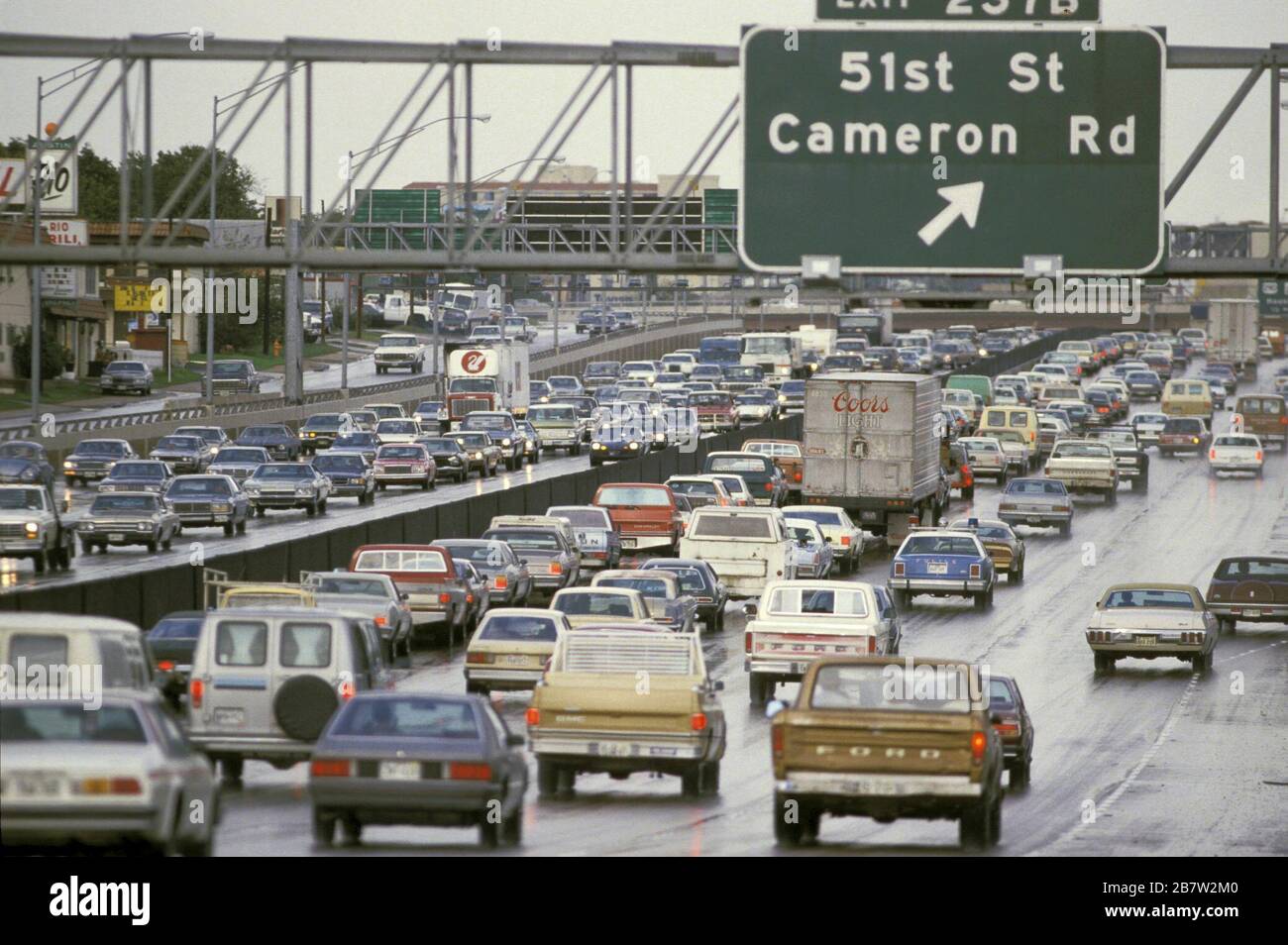 Austin, Texas USA: Heavy traffic in both directions on Interstate 35 through downtown. ©Bob Daemmrich Stock Photo