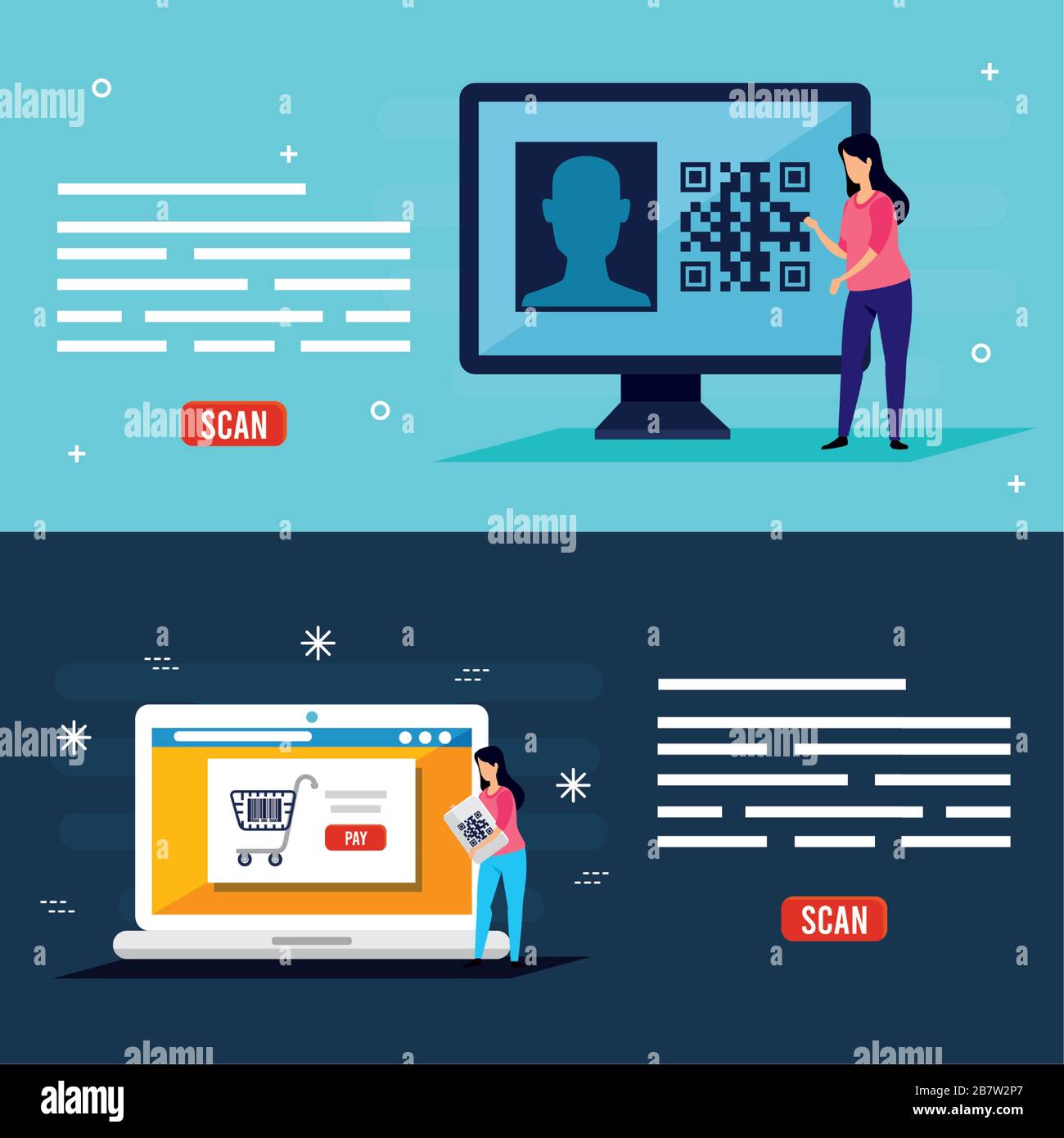 Lady scan qr code Stock Vector Images - Alamy