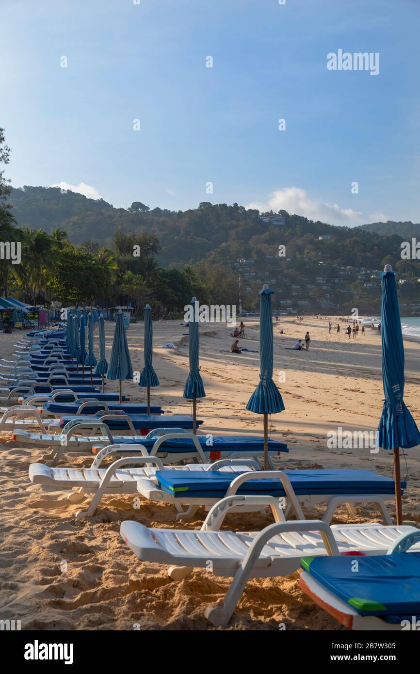 Sun loungers on Kata Noi Beach, Phuket, Thailand Stock Photo