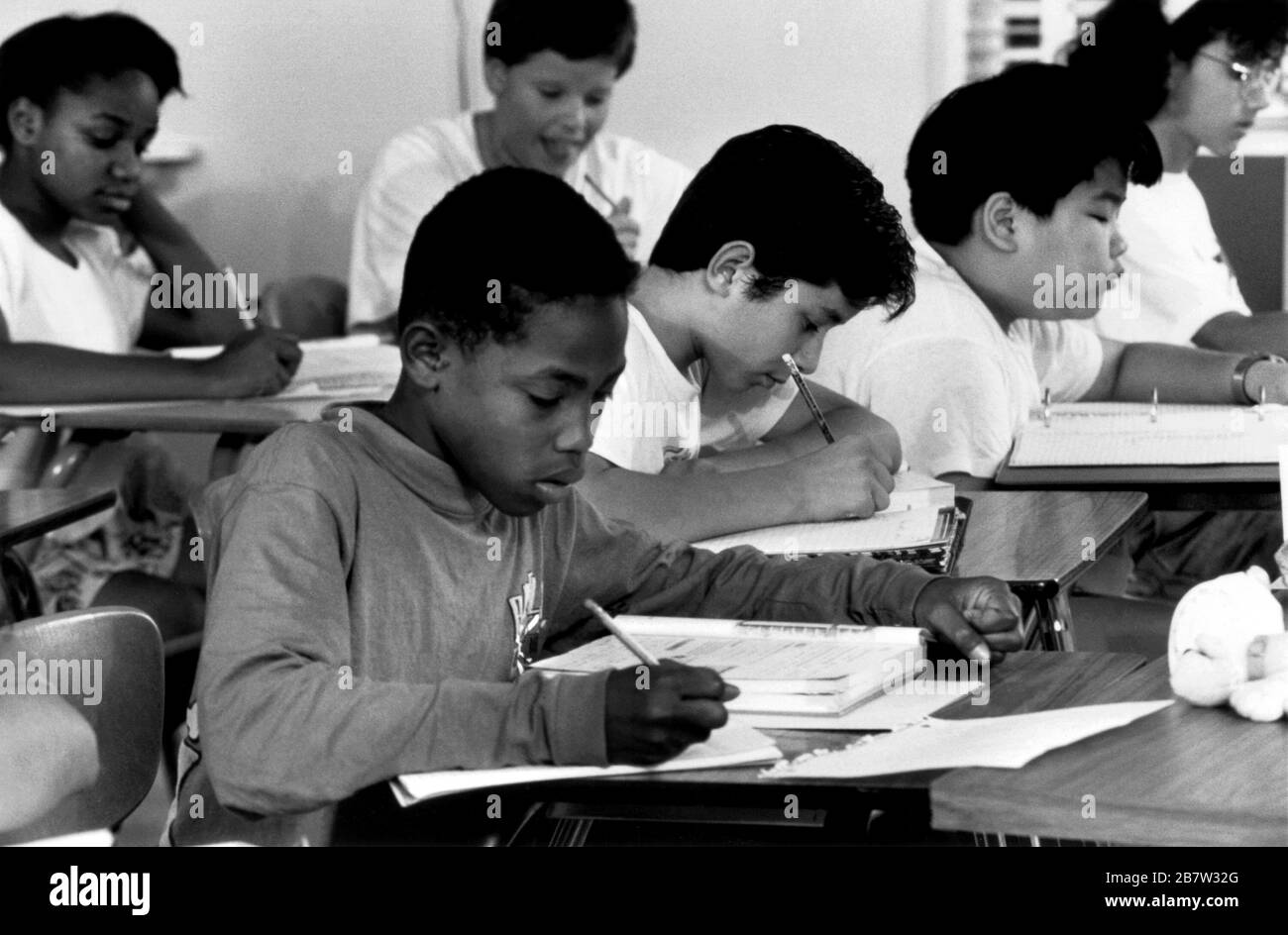 Austin Texas USA: Seventh grade junior high school students working on assignment in English class. ©Bob Daemmrich Stock Photo