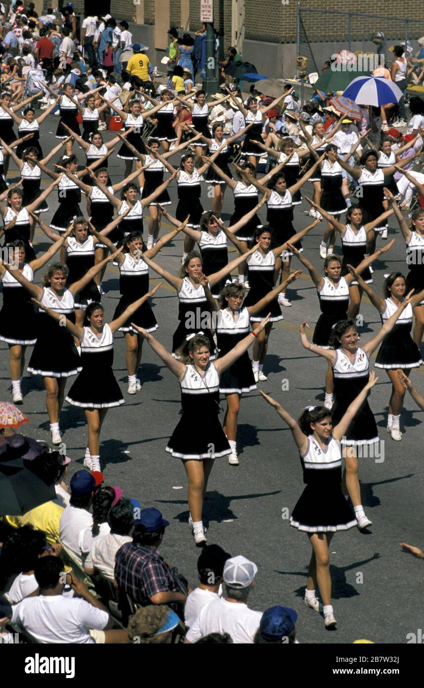 San Antonio, Texas Members of allgirl high school drill team march in