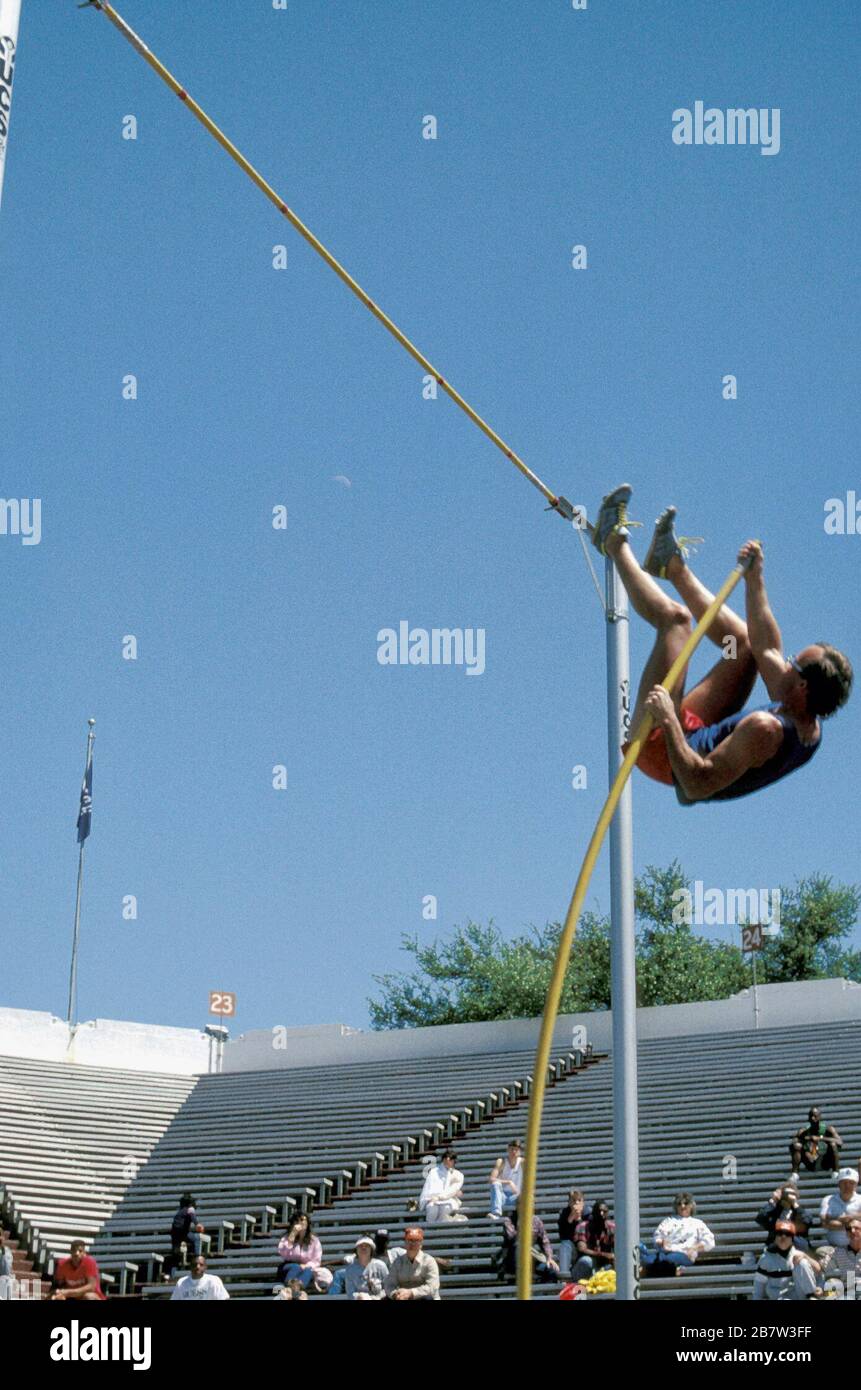 Austin, Texas USA College pole vaulter competing at Texas Relays track