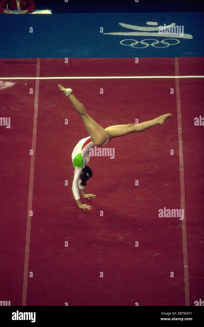 Eva Rueda Barcelona, Spain, 1992: Female gymnast performing handstand during ...