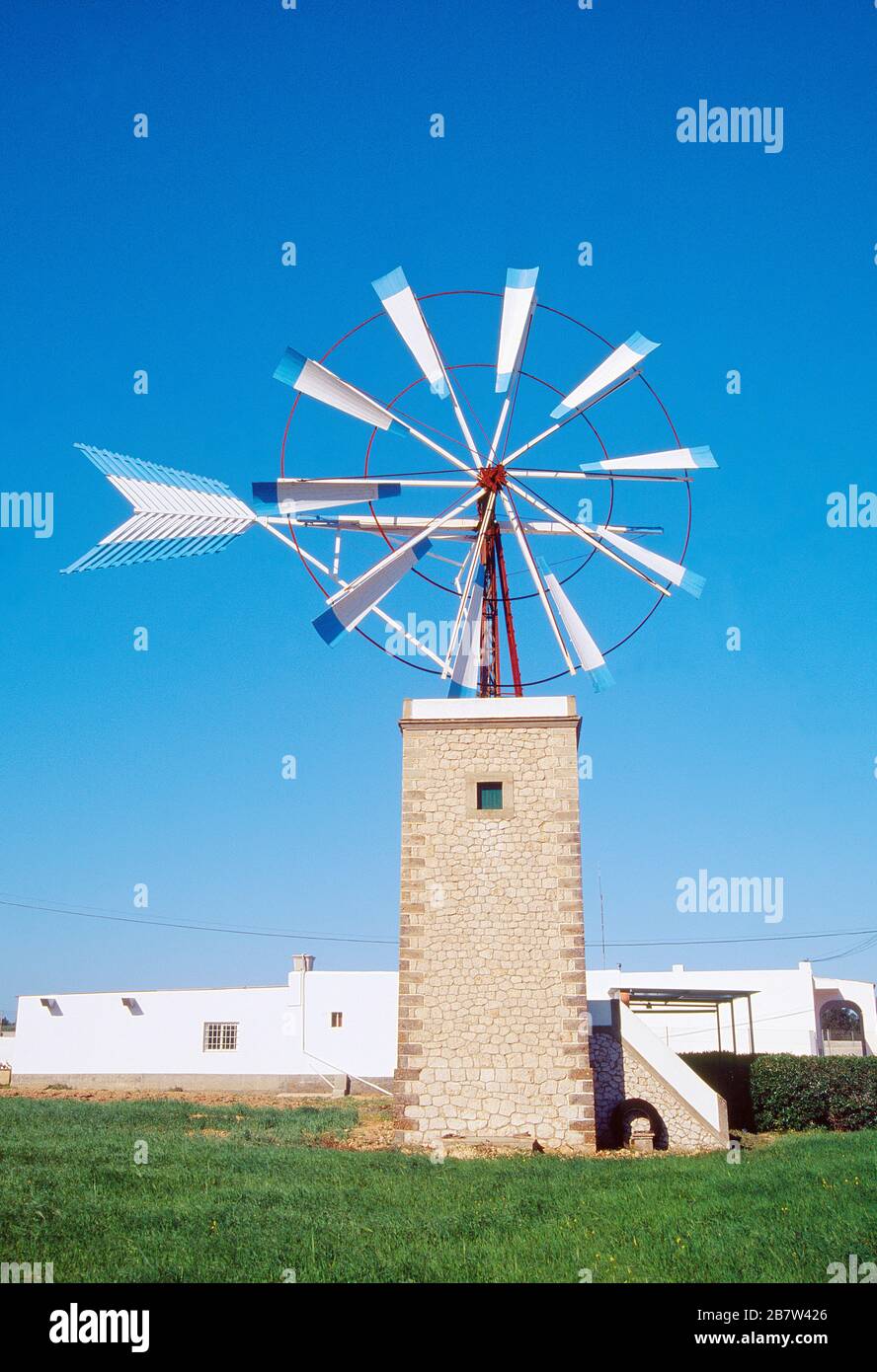 Traditional windmill. Sant Antoni de Portmany, Ibiza island, Balearic Islands, Spain. Stock Photo