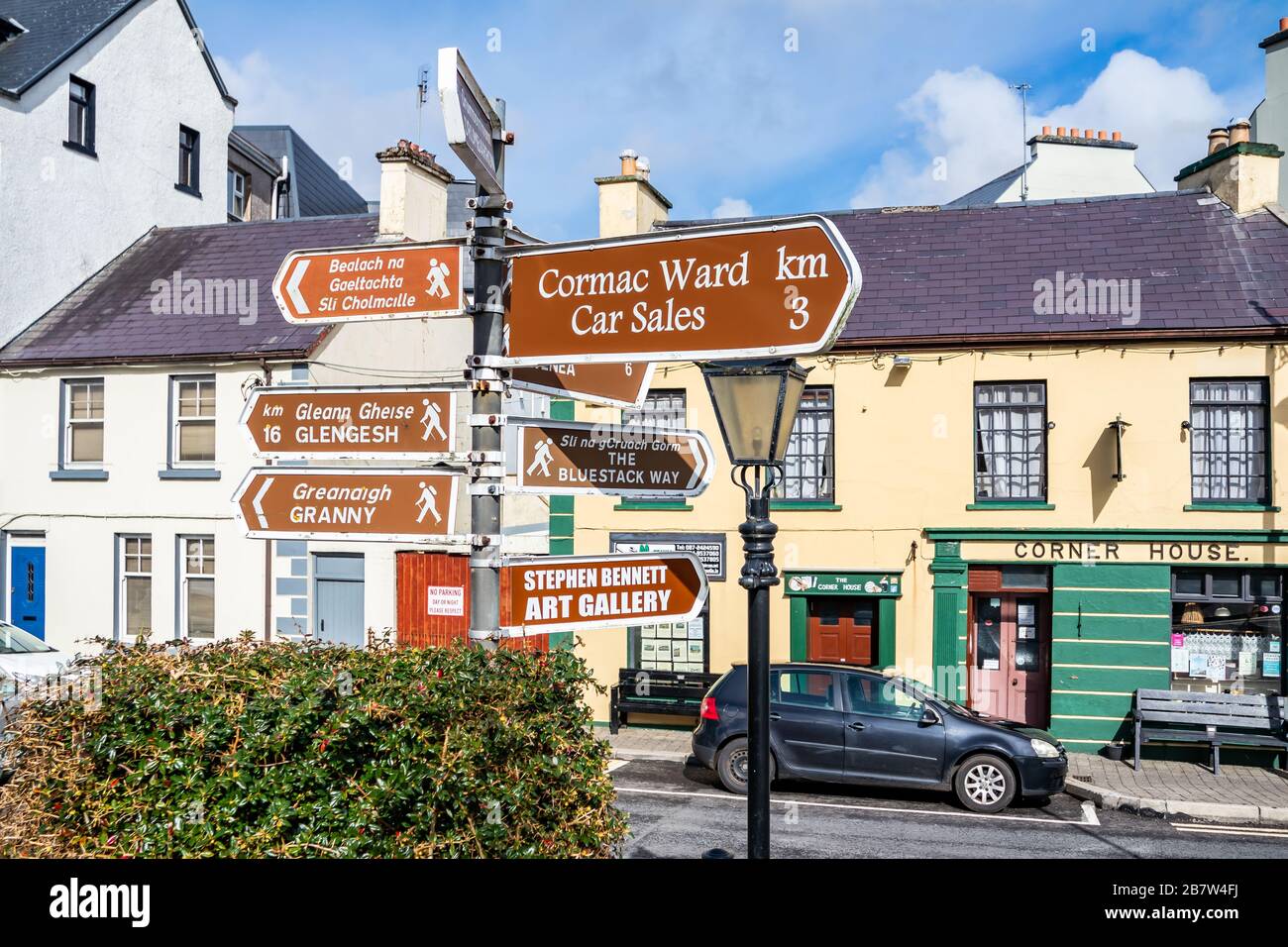 ARDARA, COUNTY DONEGAL / IRELAND - MARCH 13 2020 : Ardara town is still busy during the Corona outbreak. Stock Photo