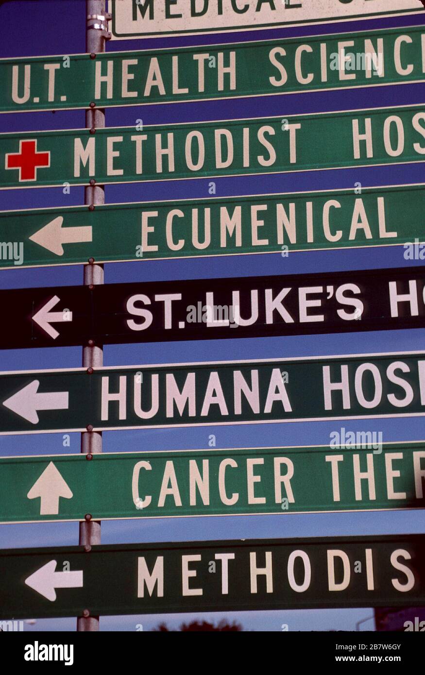 San Antonio Texas USA:  Signs for various hospital facilities in medical center area of San Antonio. ©Bob Daemmrich Stock Photo