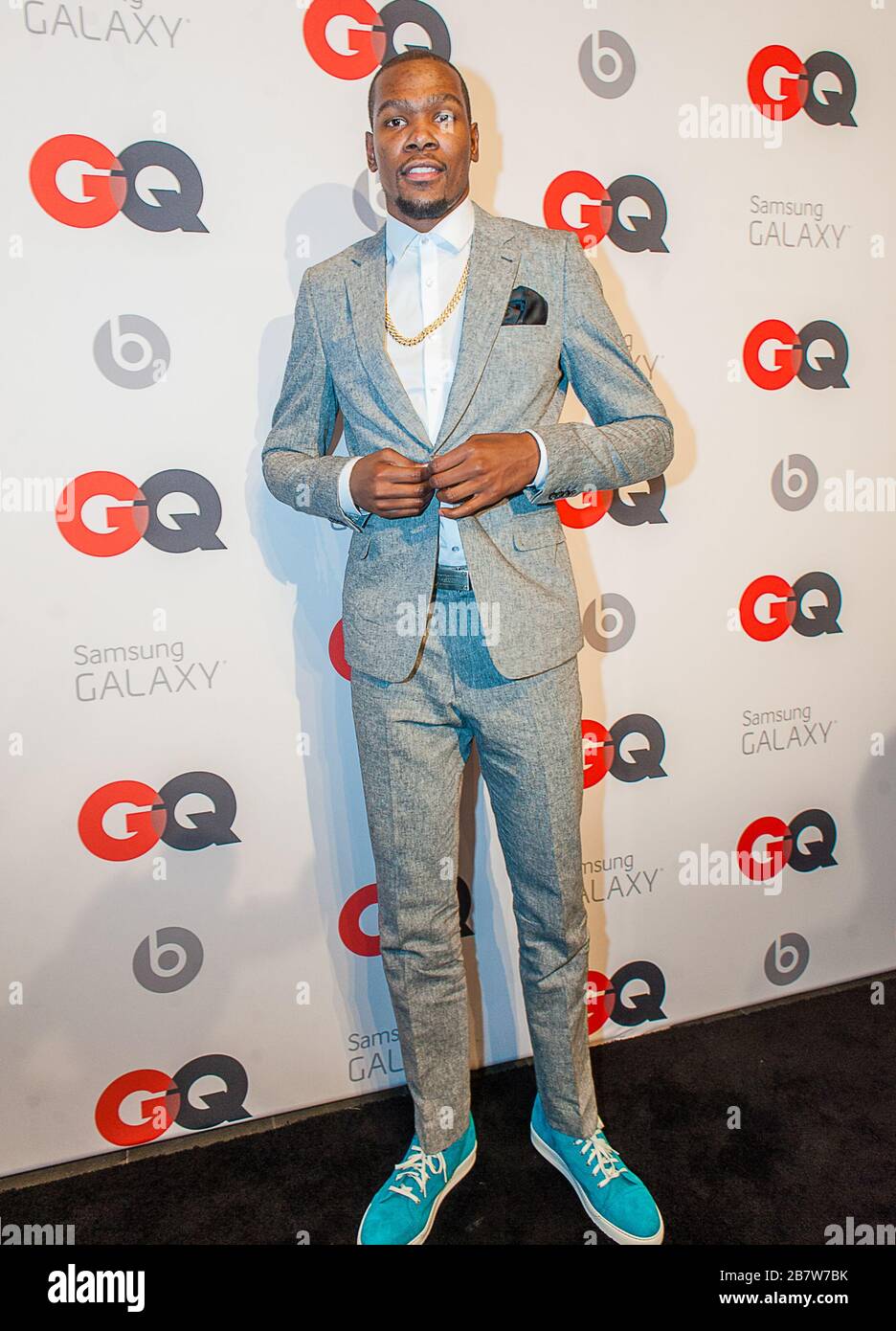 ***FILE PHOTO*** Kevin Durant Among Four Nets NBA Players With Coronavirus. NEW ORLEANS, LA - FEBRUARY 15: NBA Player Kevin Durant (Oklahoma City Thunders) posing at the GQ & Lebron James NBA All Star Style party sponsored by Samsung Galaxy on Saturday, February 15, 2014, at the Ogden Museum of Southern Art in New Orleans, Louisiana with live jam session from grammy Award-winning Artist The Roots. Photo Credit:RTNEscanelle/MediaPunch Stock Photo