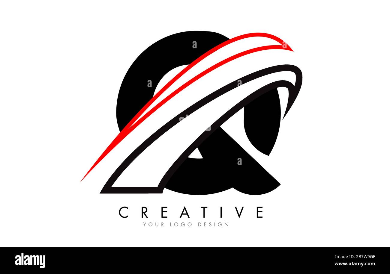 Q letter logo with Black and Red Monogram Swashes Design Vector ...