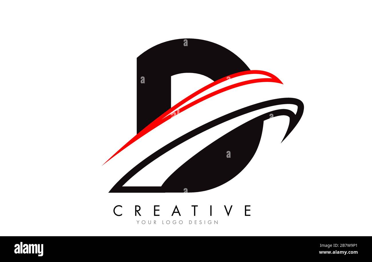 D letter logo with Black and Red Monogram Swashes Design Vector