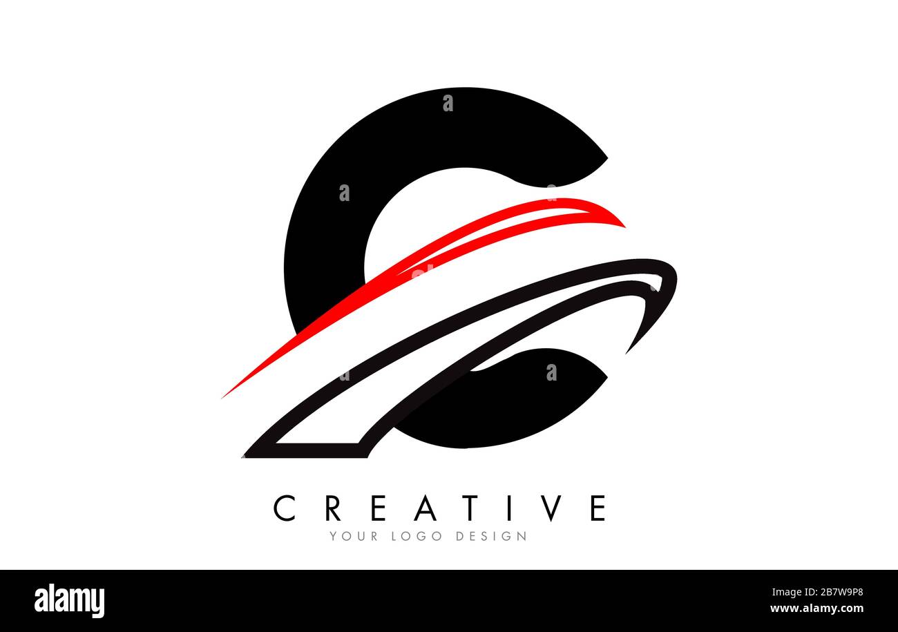 C letter logo with Black and Red Monogram Swashes Design Vector ...
