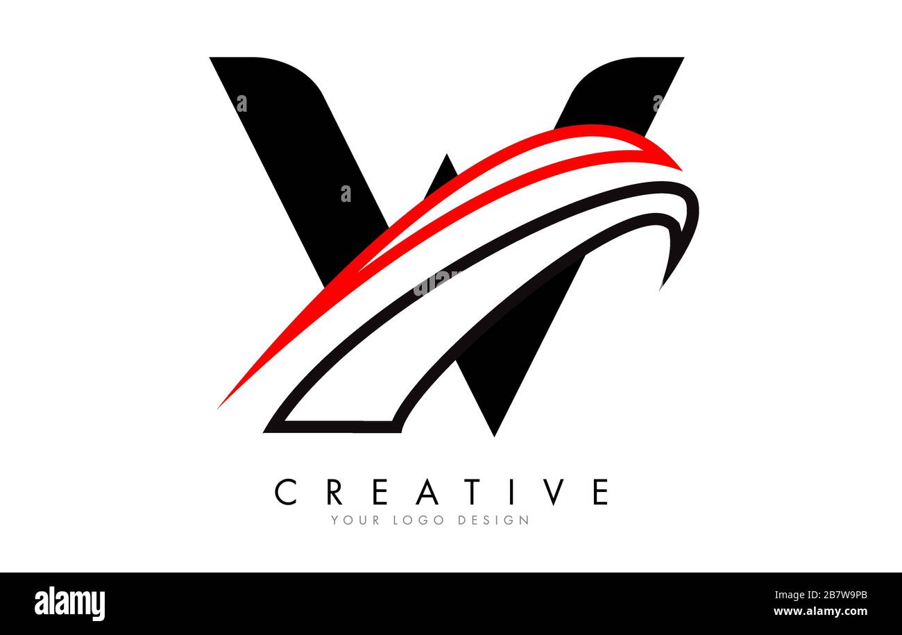 W letter logo with Black and Red Monogram Swashes Design Vector ...