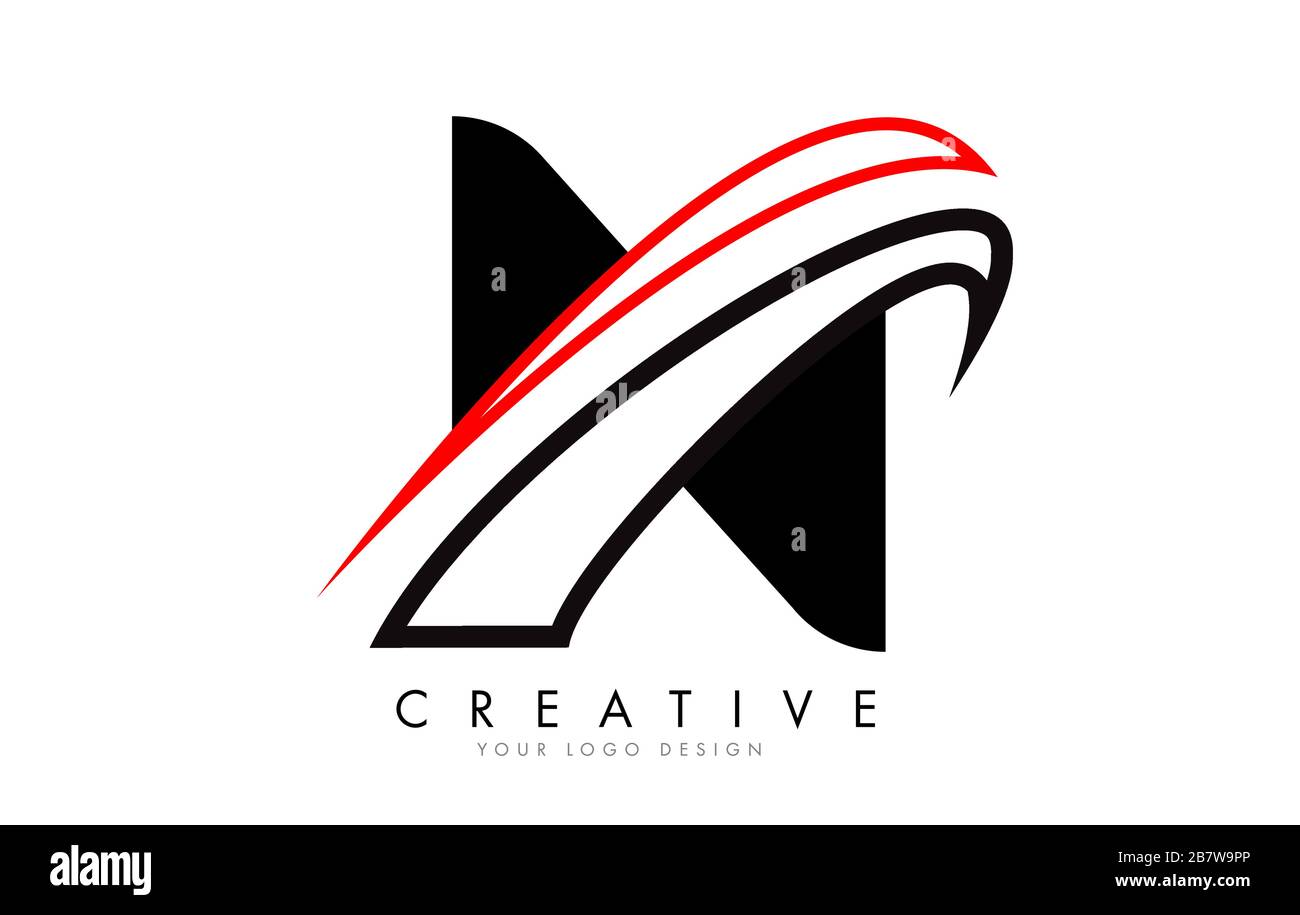 N letter logo with Black and Red Monogram Swashes Design Vector ...