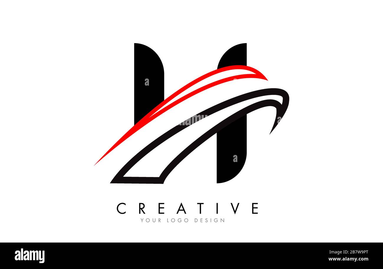 H letter logo with Black and Red Monogram Swashes Design Vector ...