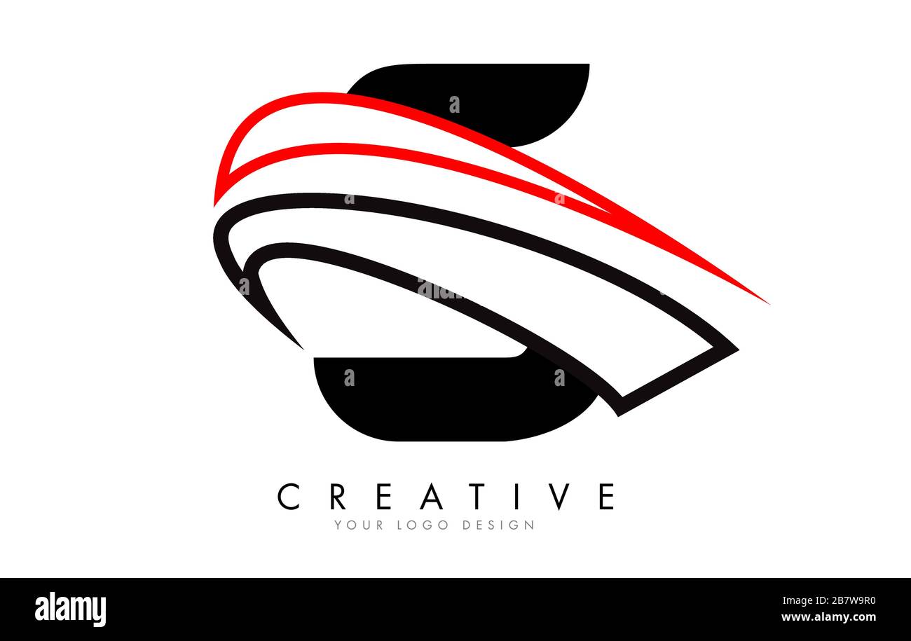 S letter logo with Black and Red Monogram Swashes Design Vector ...