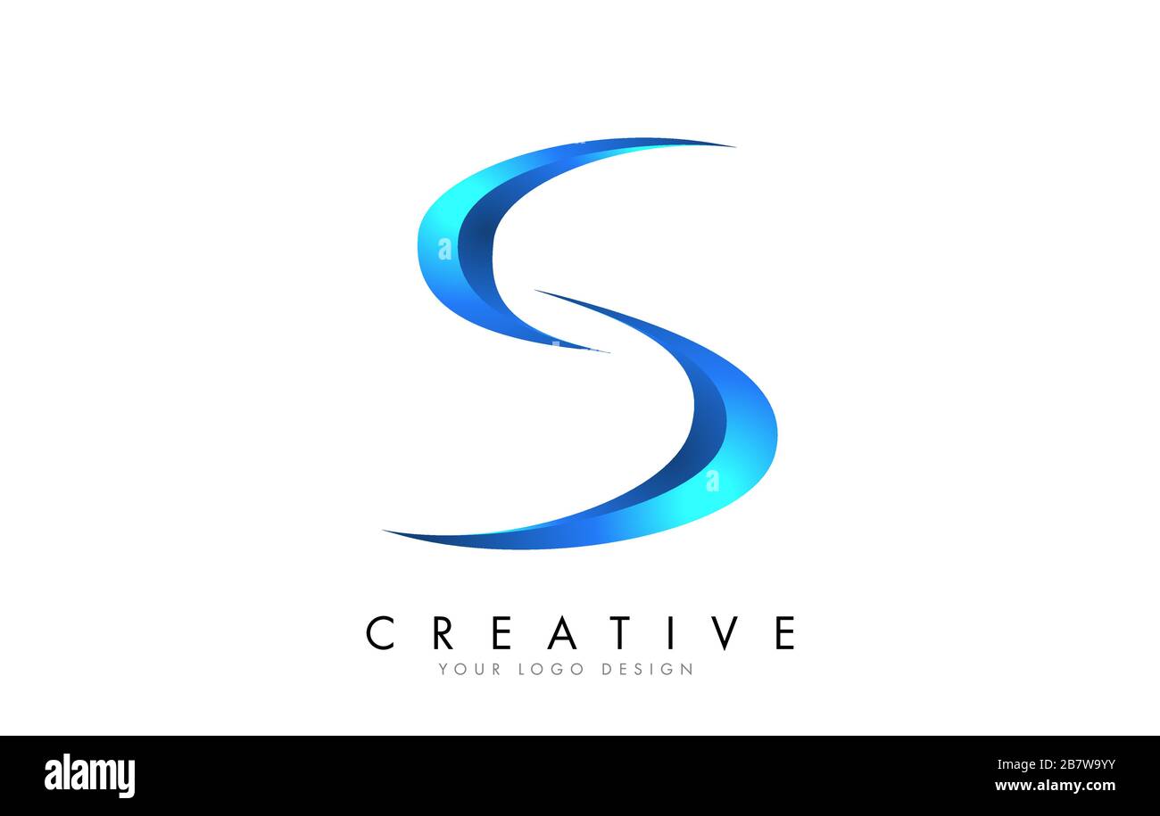 Creative S letter logo with Blue 3D bright Swashes. Blue Swoosh