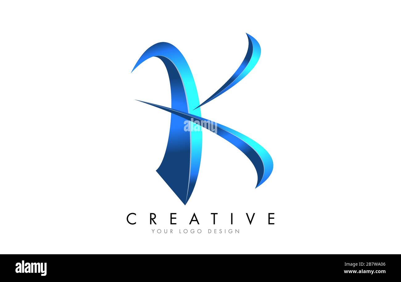 Creative K letter logo with Blue 3D bright Swashes. Blue Swoosh Icon ...