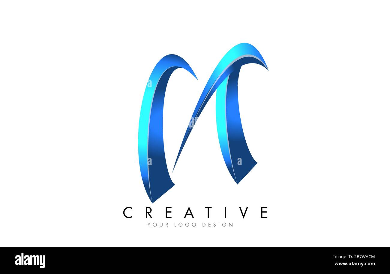 Creative N letter logo with Blue 3D bright Swashes. Blue Swoosh Icon ...