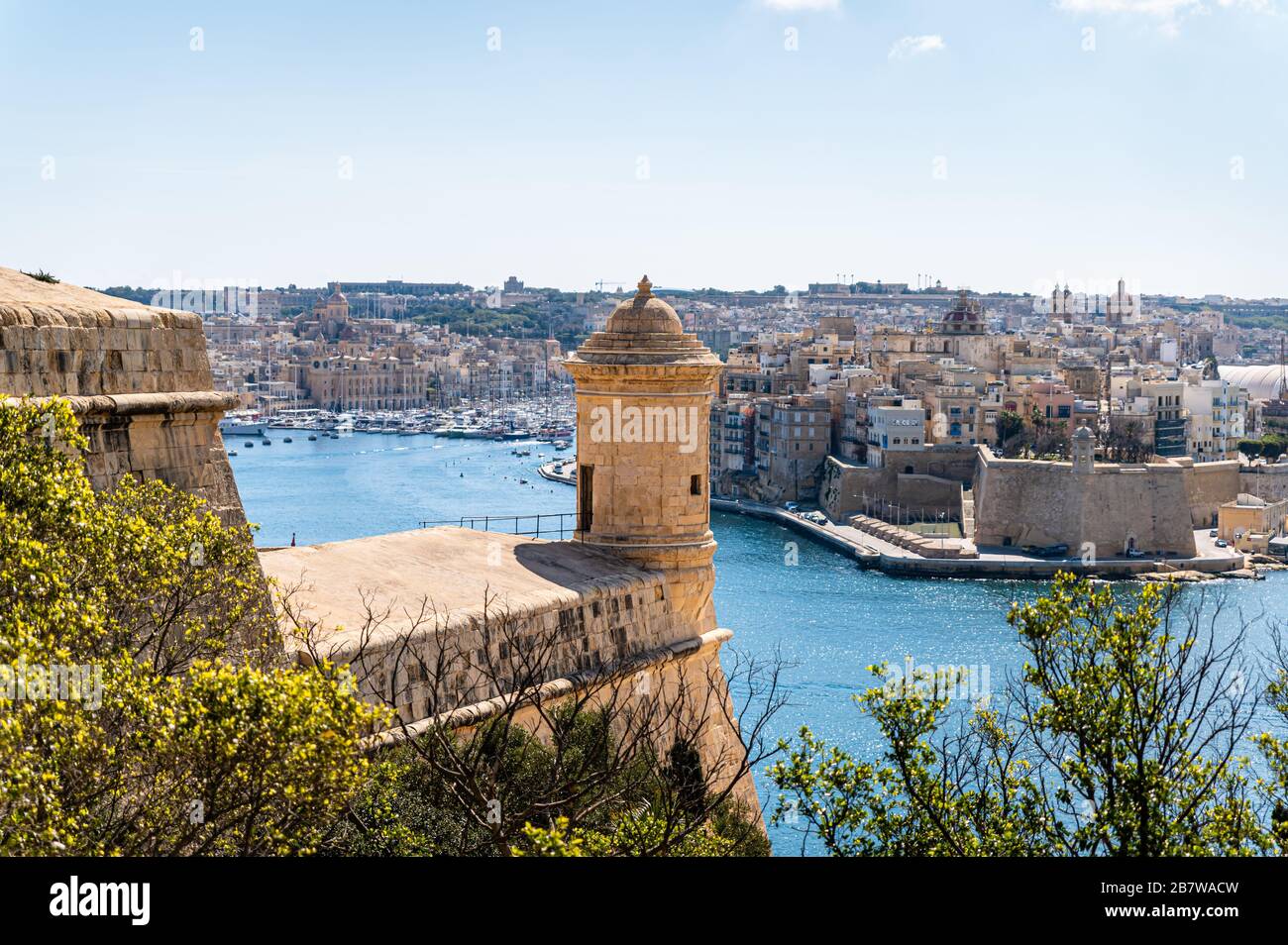 Looking towards Fort St Angelo from Valletta, Malta Stock Photo