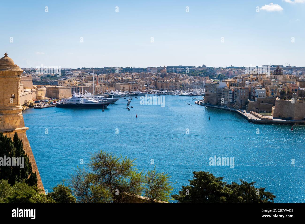 Looking towards the Three Cities from Valletta, Malta Stock Photo