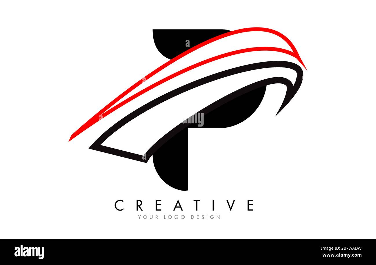 P letter logo with Black and Red Monogram Swashes Design Vector ...