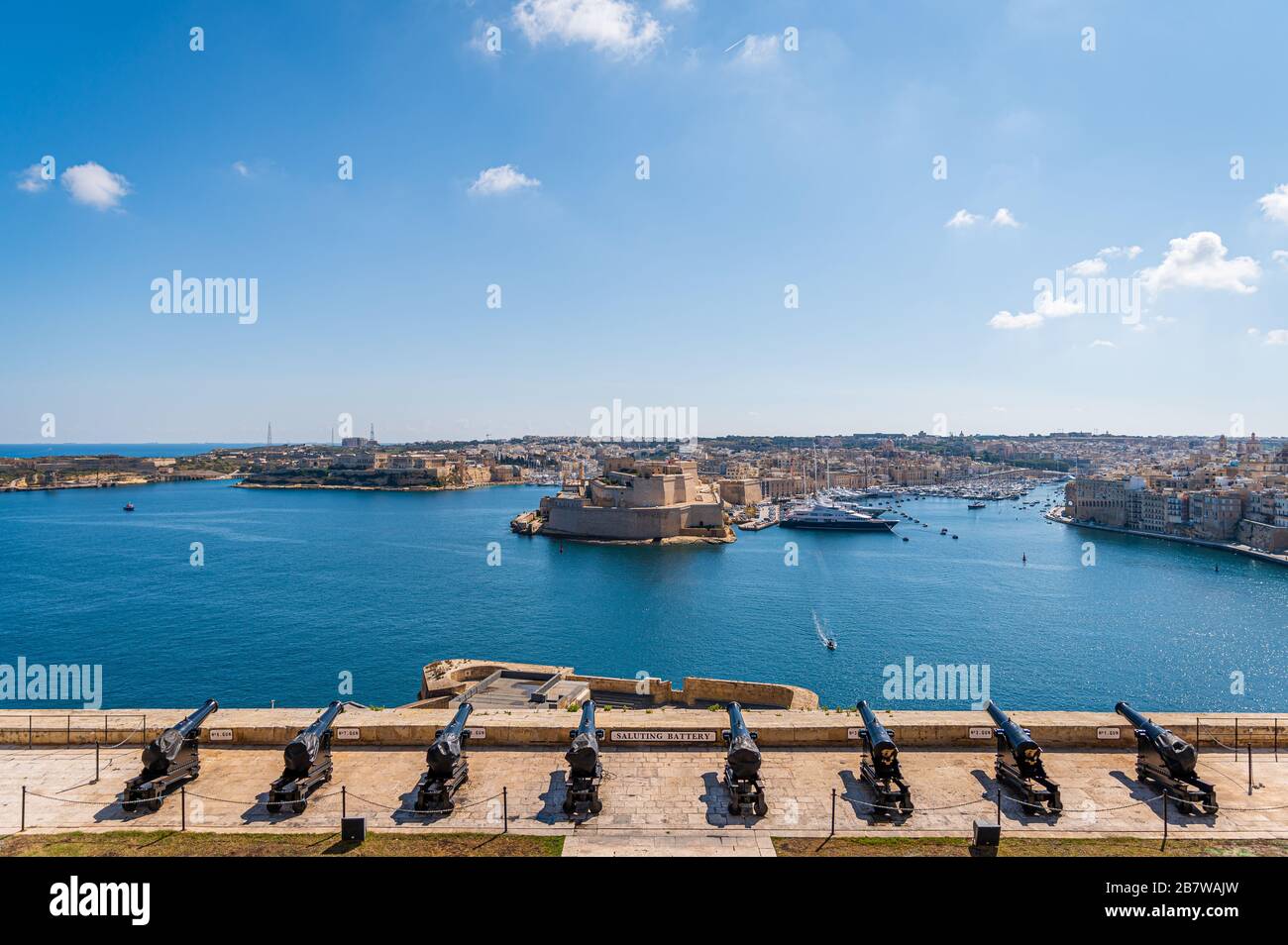 The view towards the Three Cities from Valletta, Malta Stock Photo
