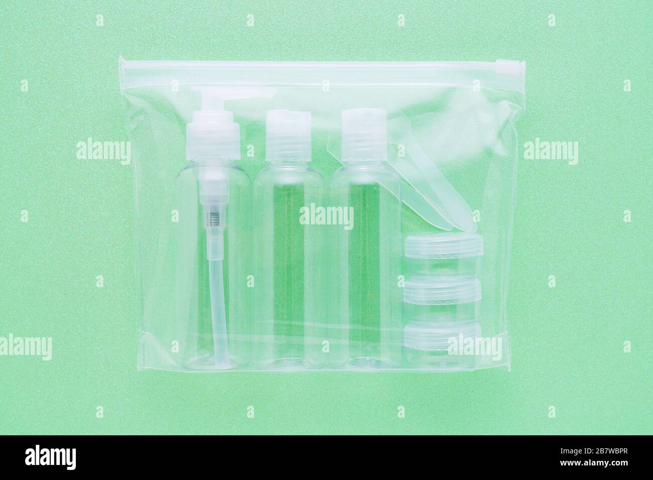 travel toiletries, small plastic bottles for hygiene products Stock