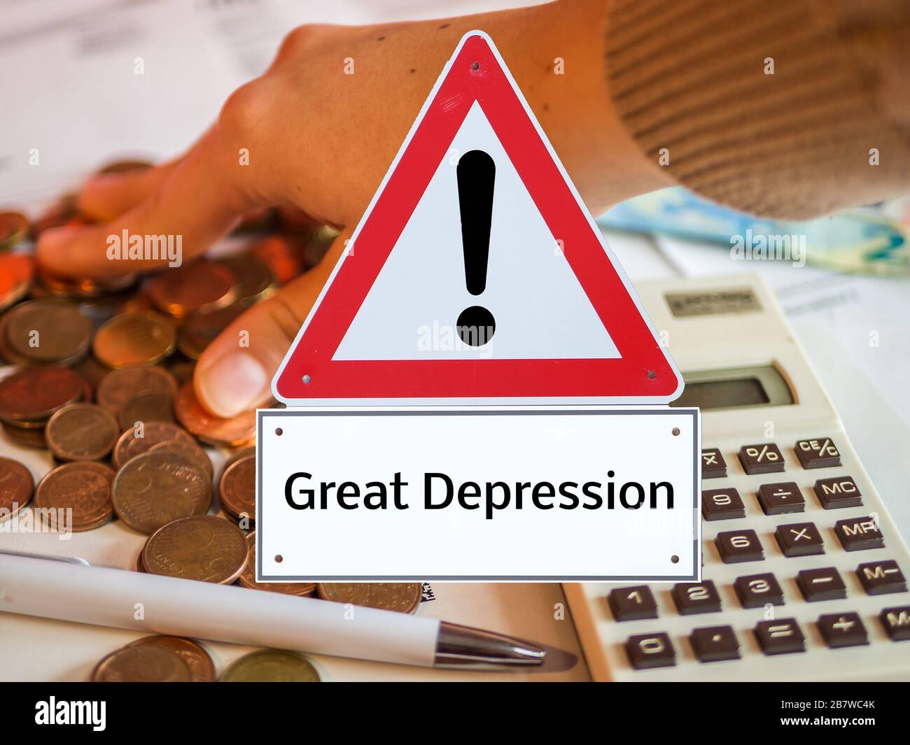 Warning Sign Great Depression Coronavirus Stock Photo