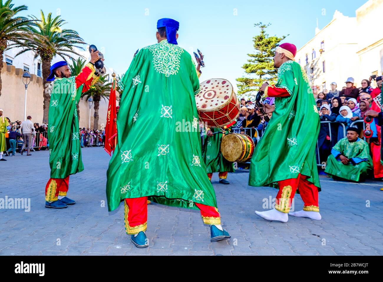 Musicians at the Essaouira Gnawa / Gnaoa music festival, Morocco Stock Photo