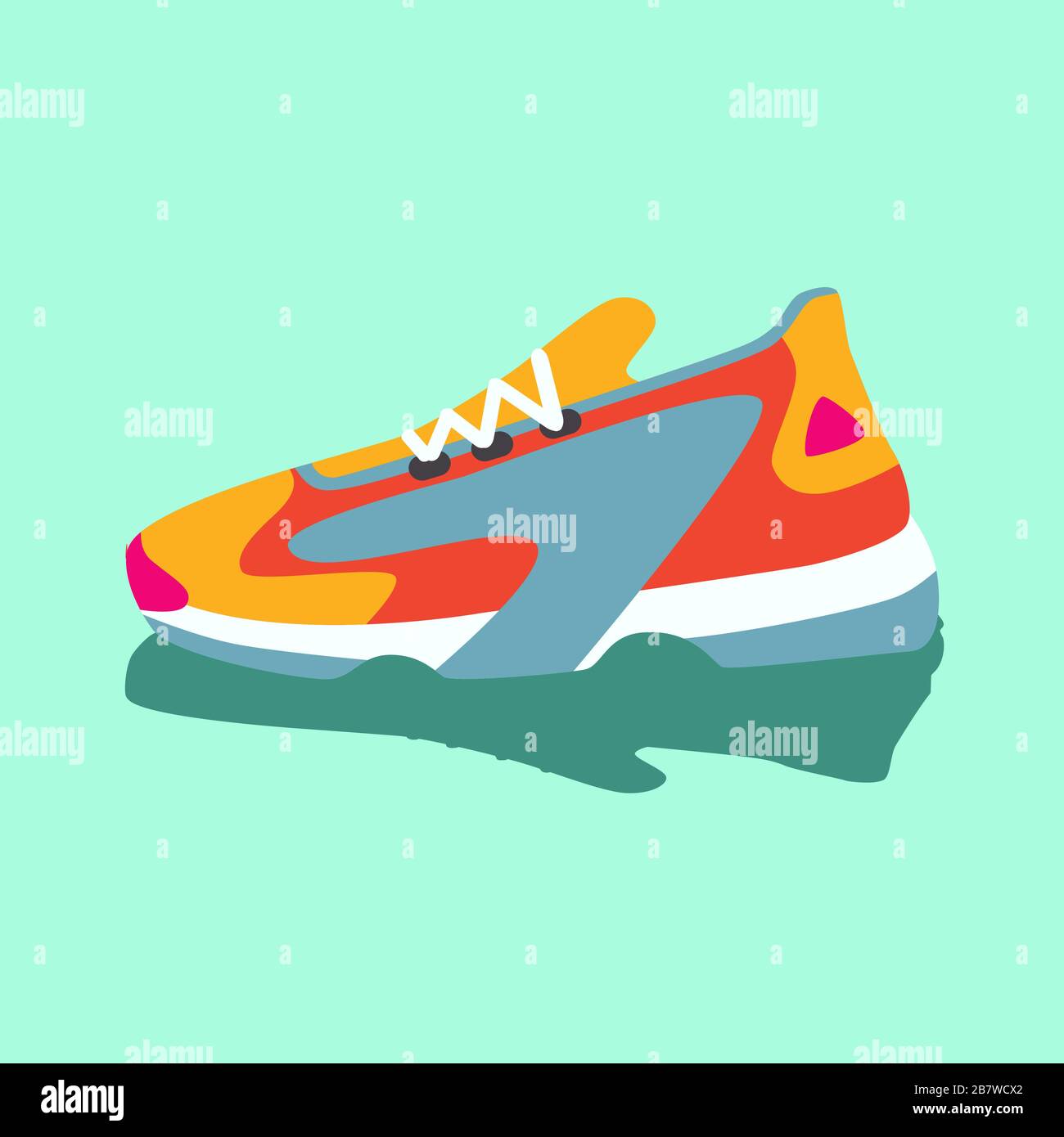 Colorful bright yellow pink blue orange sneakers. Vector flat ...