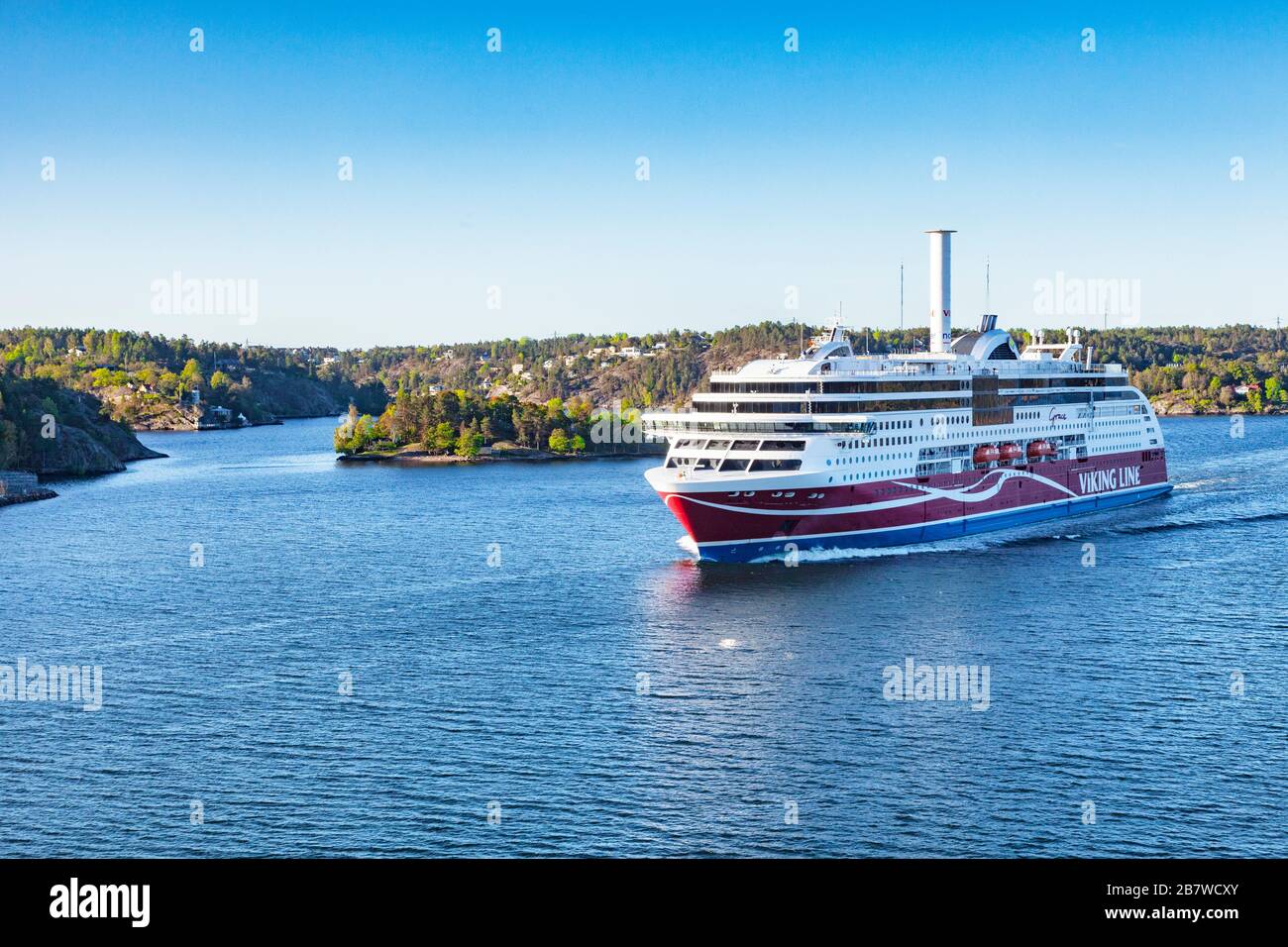 16 September 2018: Stockholm, Sweden - Viking Line ferry Grace sails into Stockholm Harbour just after sunrise. Stock Photo