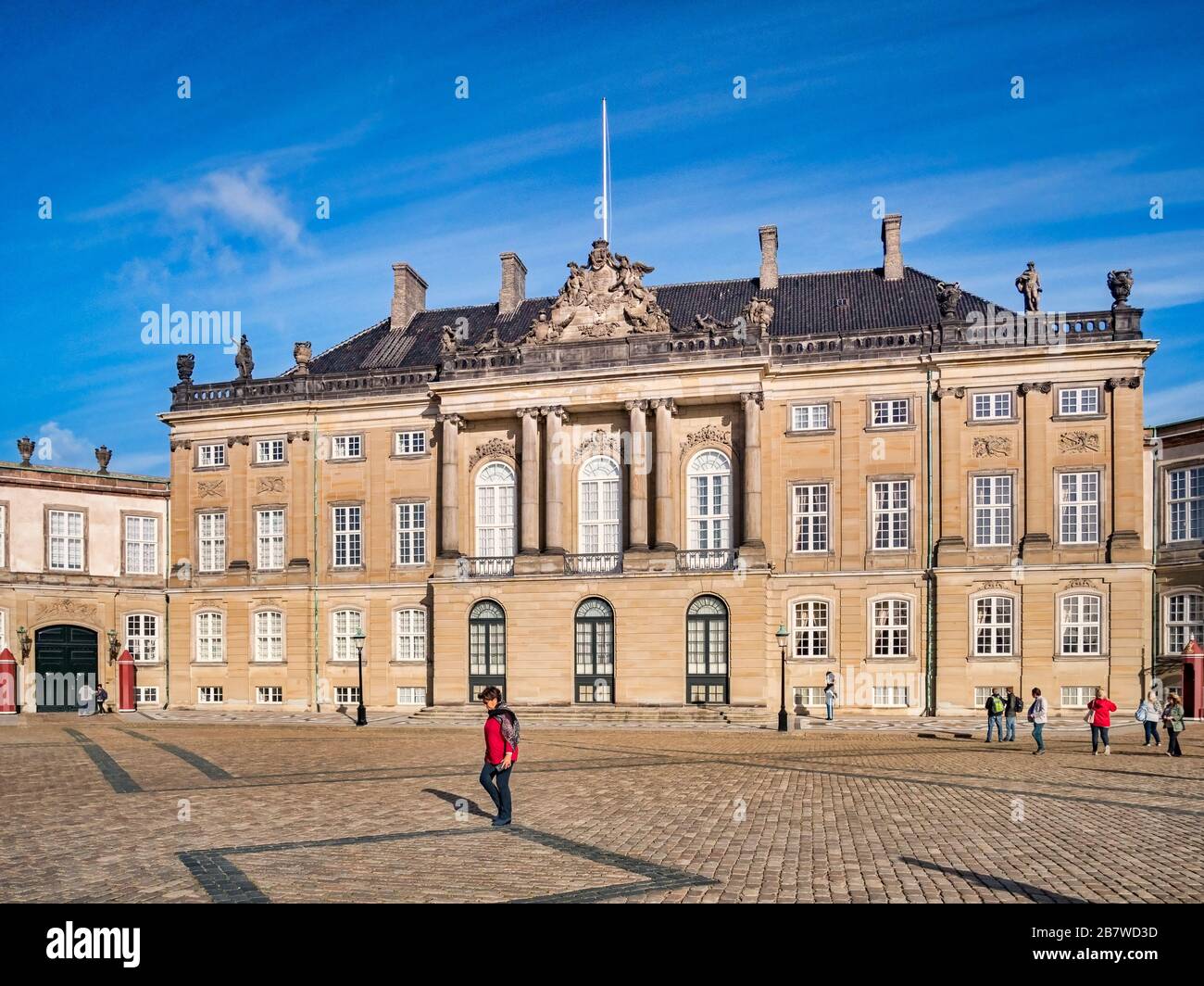 23 September 2018: Copenhagen, Denmark -  Christian IX's Palace in the Amalienborg Palace complex, winter residence of the Danish royal family. Stock Photo
