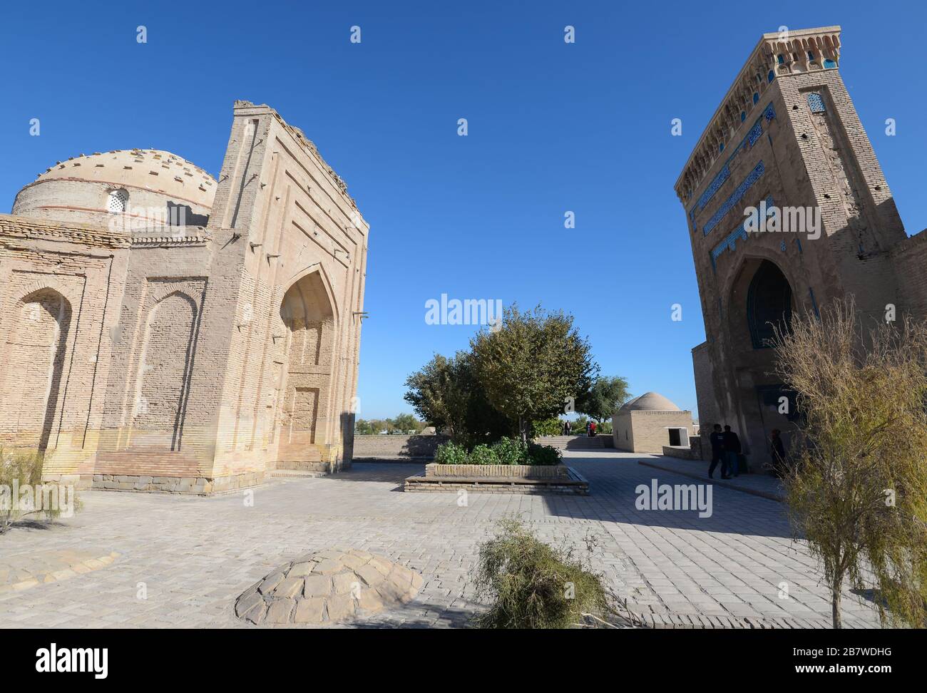 Najm-ad-Din al-Kubra Mausoleum and Sultan Ali Mausoleum together in Kunya Urgench, Turkmenistan. Ruins of the capital of Khwarazm of Achaemenid Empire Stock Photo