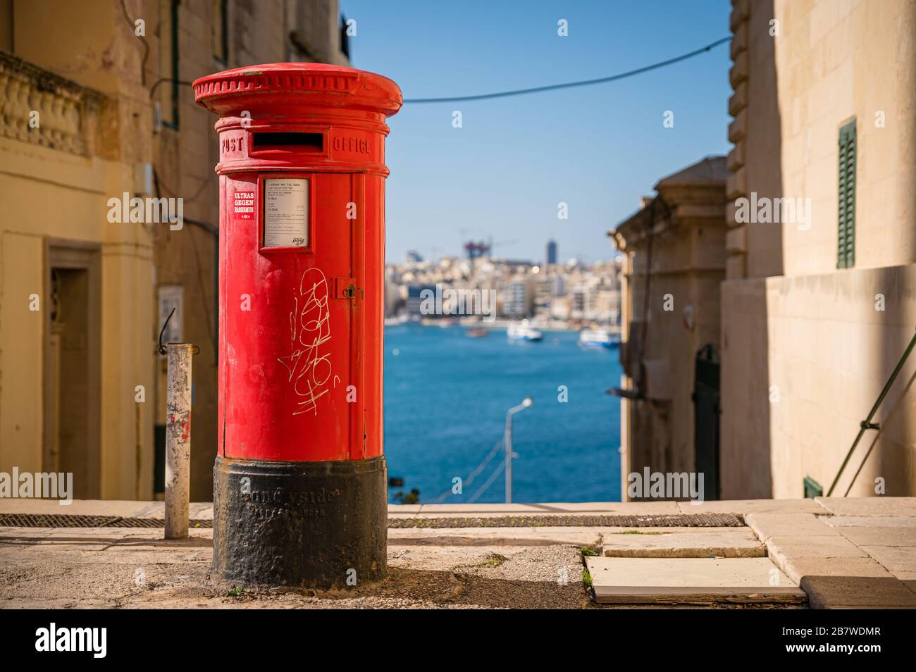 Red Post Box in Valletta, Malta Stock Photo