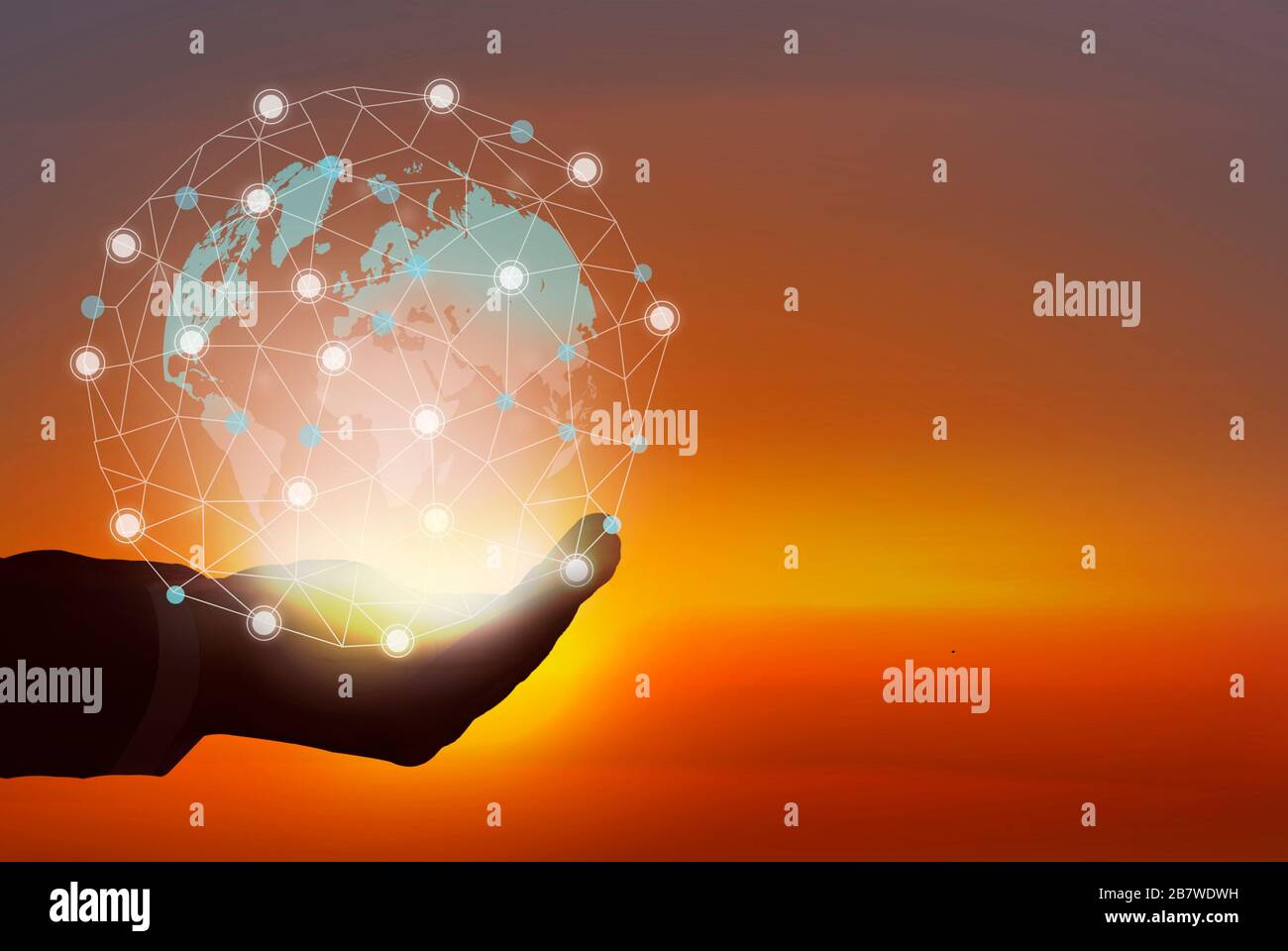 Businessman holding the world map with connecting dots in hands Stock ...