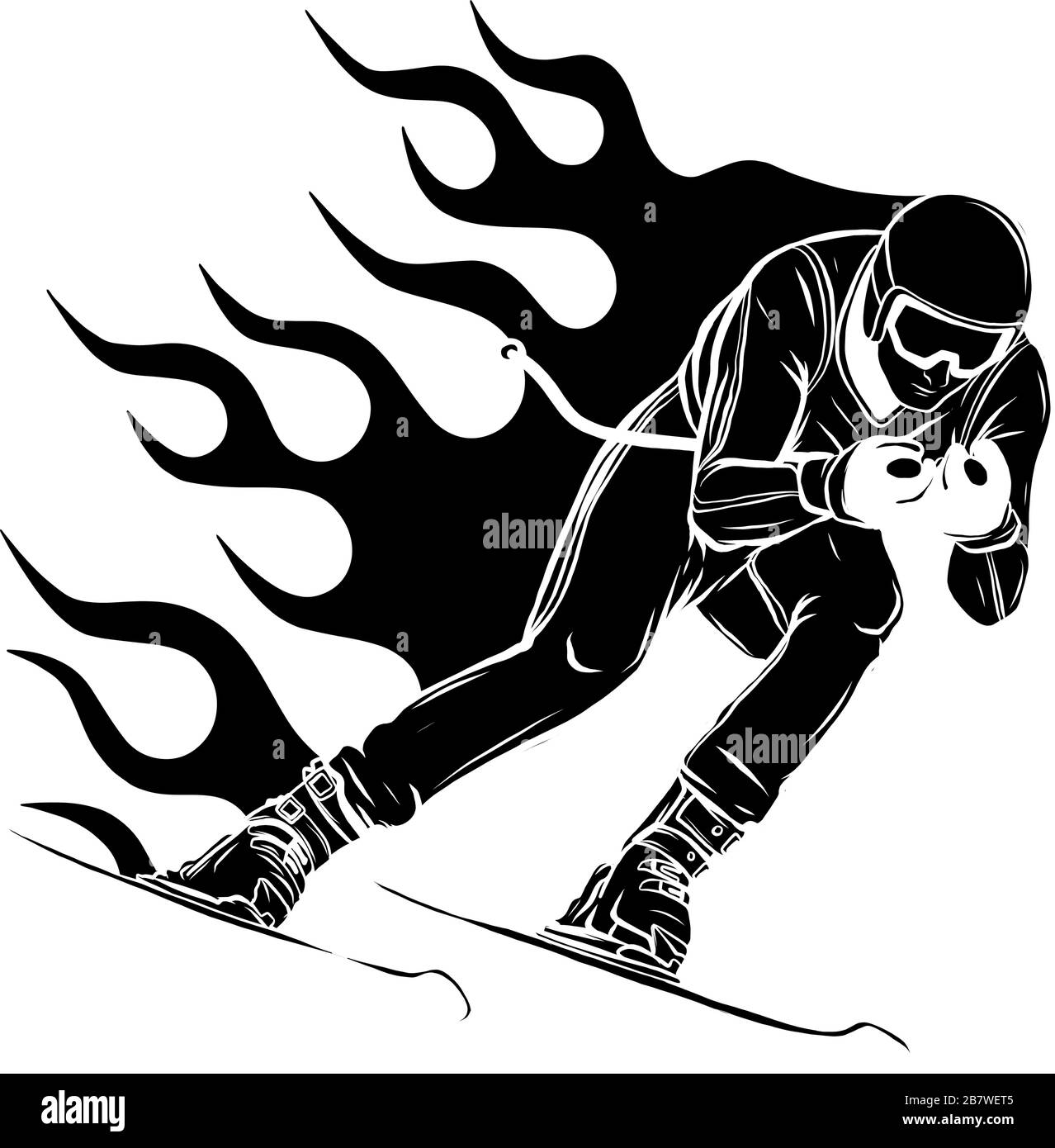Mountain skier speeding down slope. Vector sport silhouette. Stock Vector