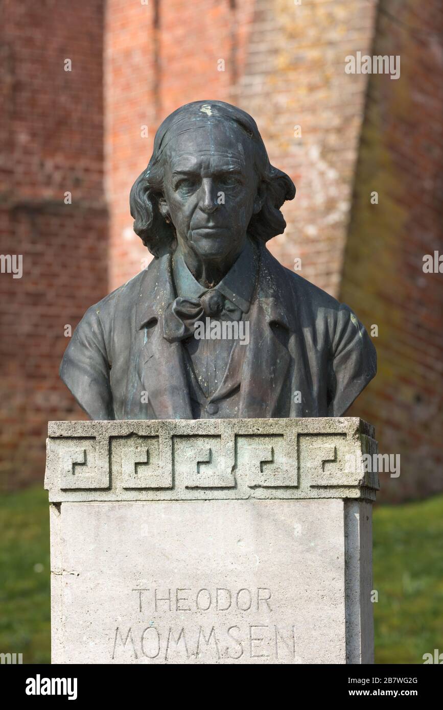 Bust of historianTheodor Mommsen, Nobel Prize winner 1902, Garding, Eiderstedt, North Frisia, Schleswig-Holstein, North Germany, Central Europe Stock Photo