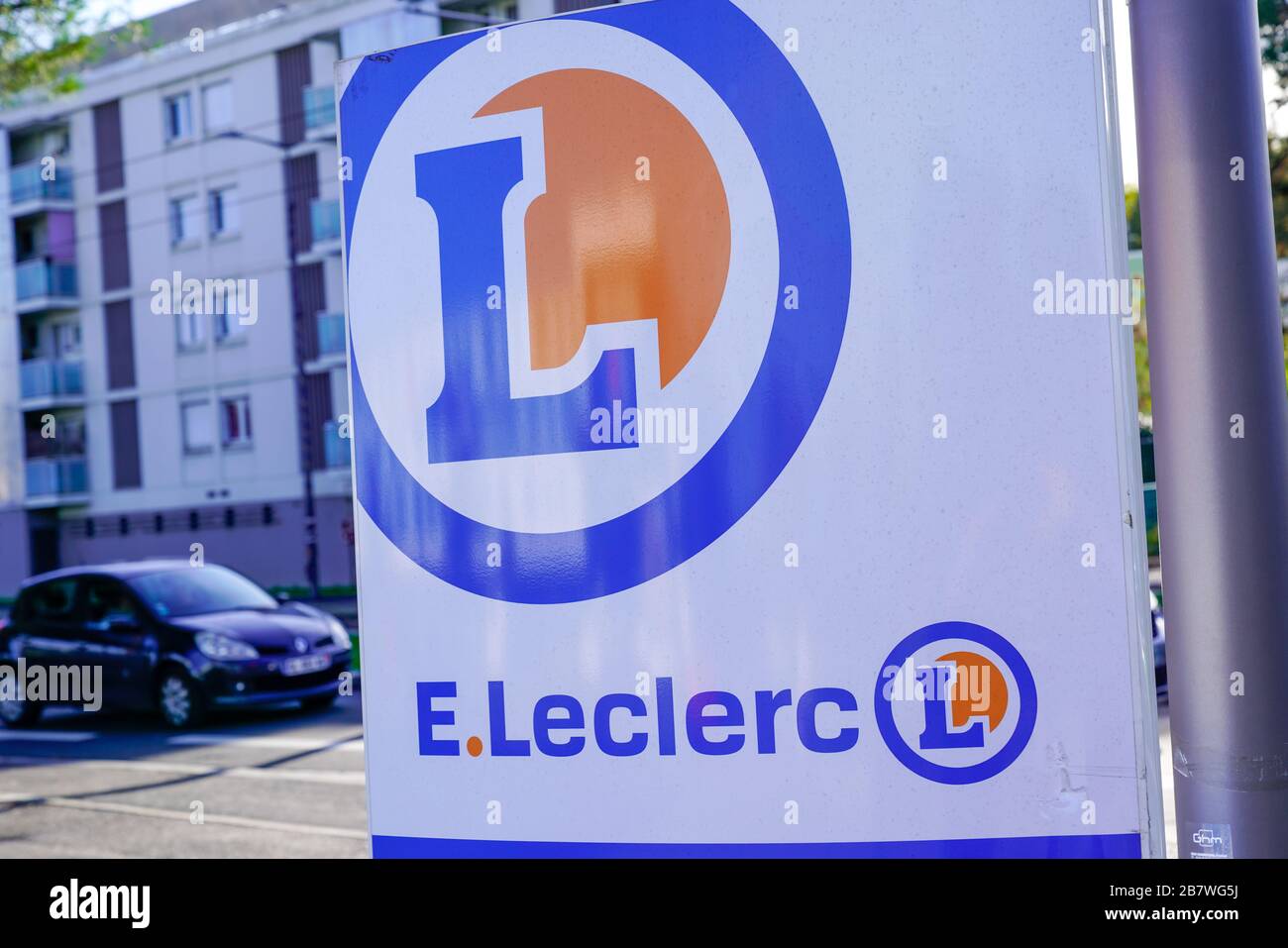Bordeaux , Aquitaine / France - 11 13 2019 : E.Leclerc sign French hypermarket leclerc shop store with logo Stock Photo