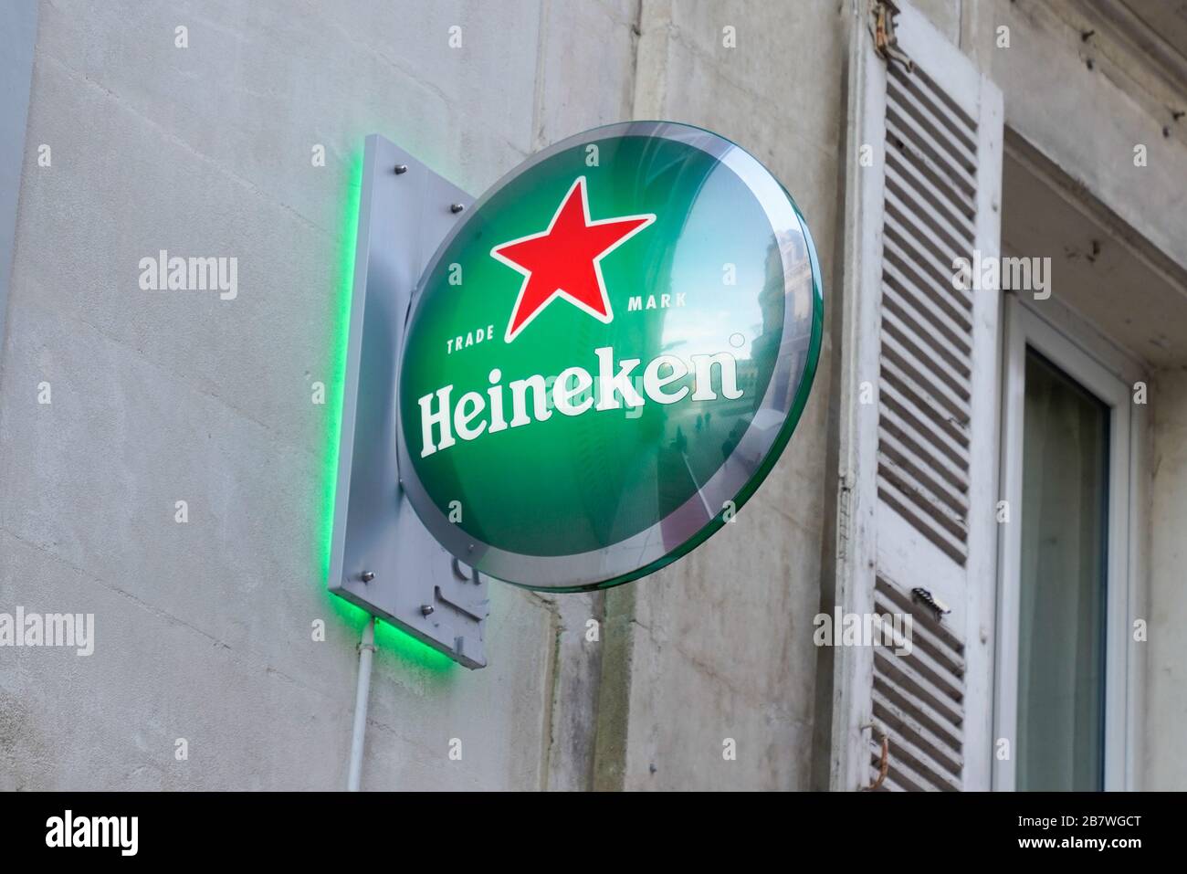 Bordeaux , Aquitaine / France - 01 15 2020 : Heineken logo pub bar wall beer Advertising on restaurant city building Stock Photo