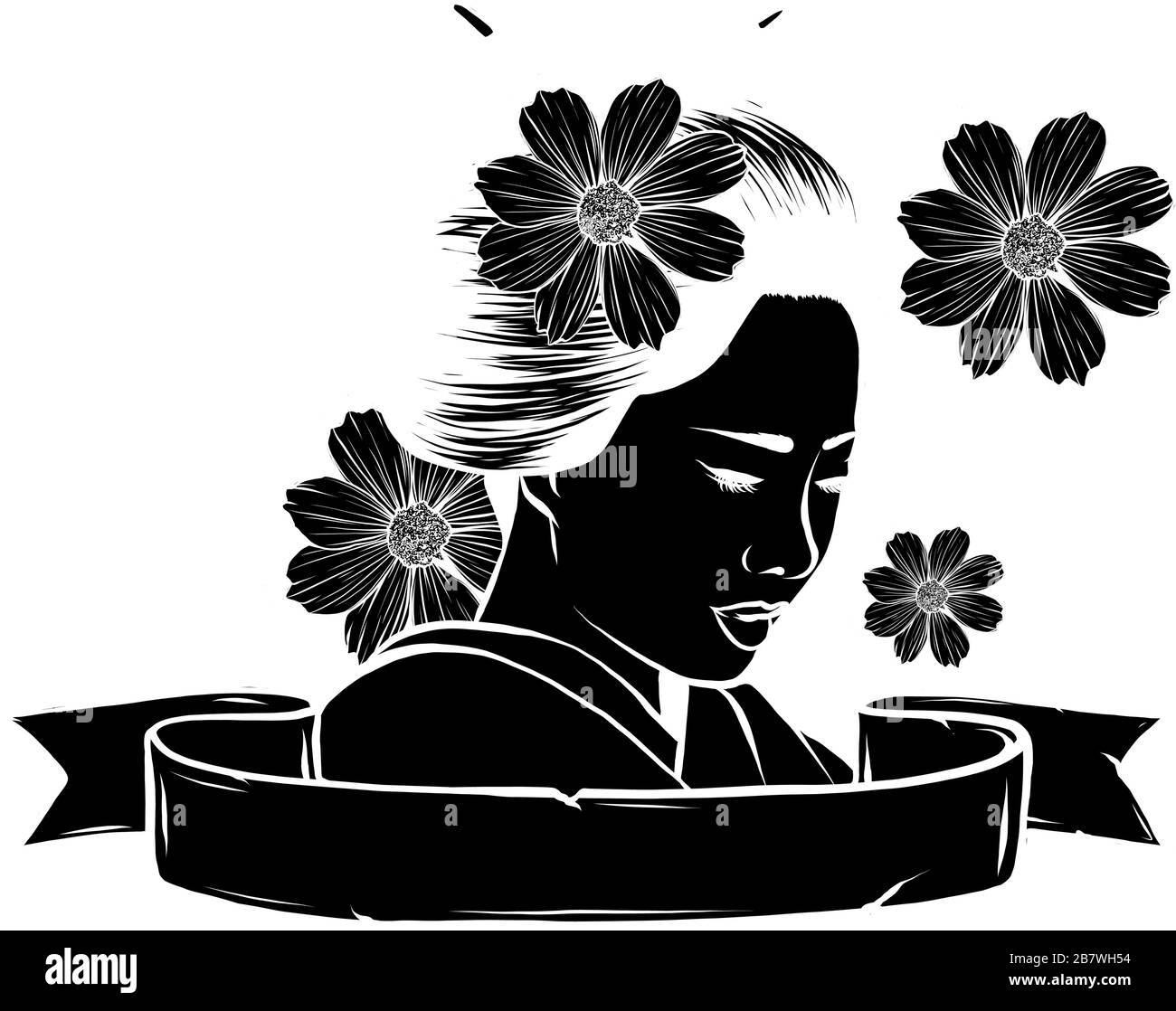 geisha among blooming flowers vector illustration design Stock Vector