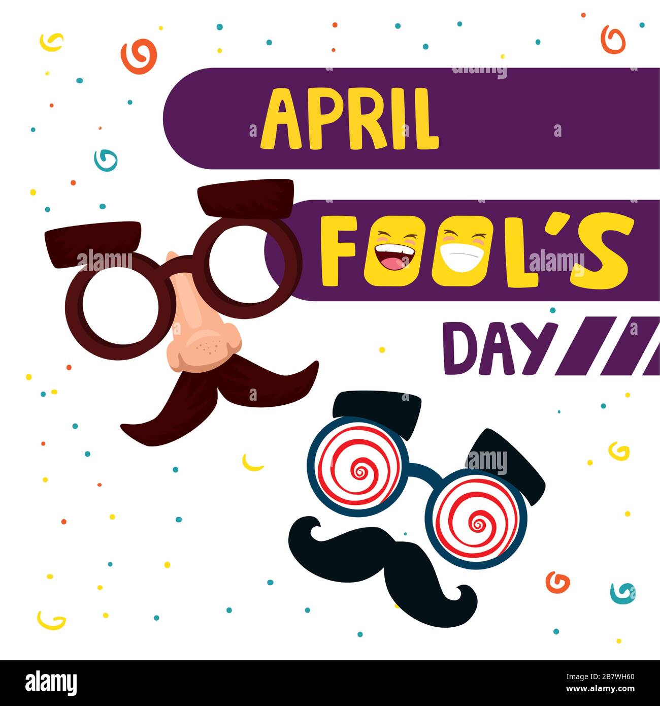 april fool day with crazy mask and icons Stock Vector