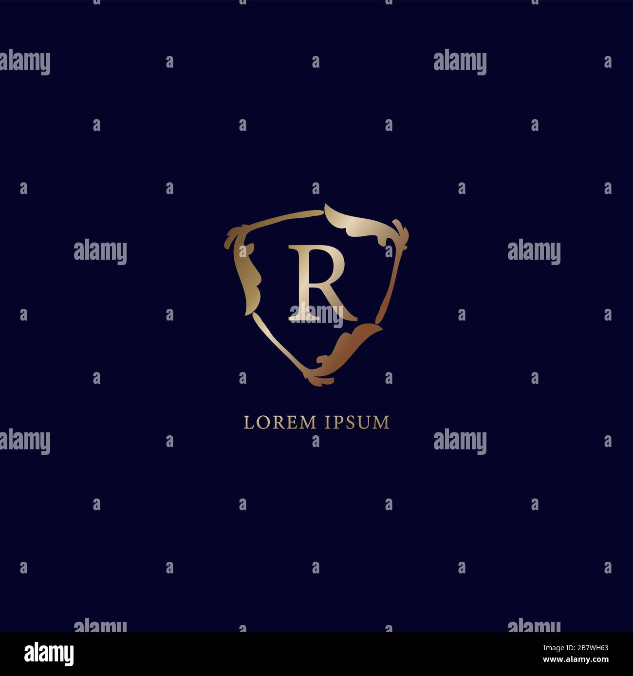 Letter R Alphabetic logo design template. Luxury metalic gold security ...