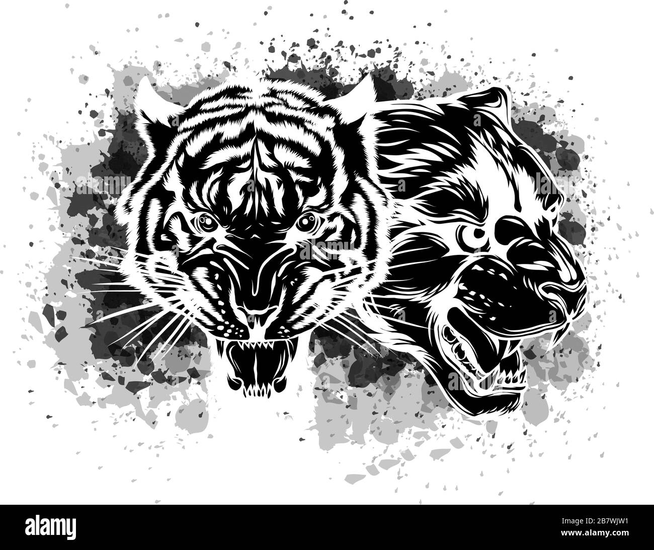 Combined faces of lion and tiger. vector illustration Stock Vector