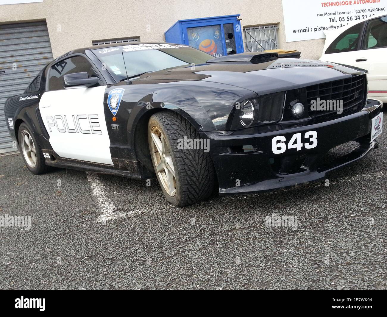Bordeaux , Aquitaine / France - 11 19 2019 : Ford Mustang police car Transformers Film Decepticon black and white Stock Photo